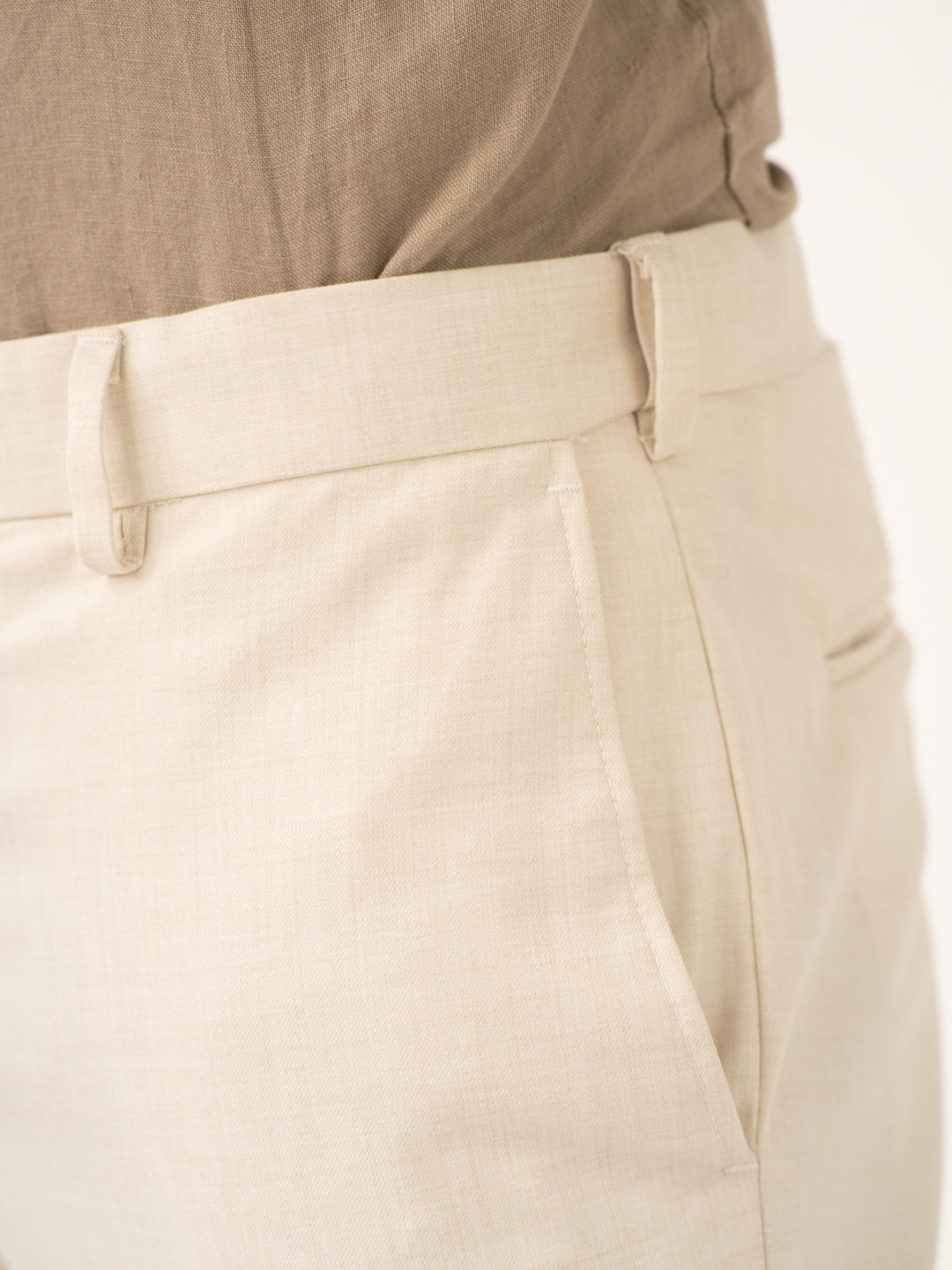 Buff Beige Melange Stretch Formal Pants