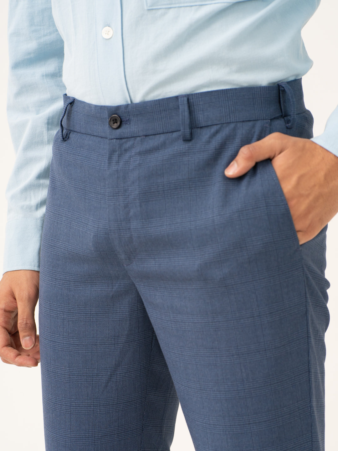 Mirage Blue Checks Stretch Formal Pants