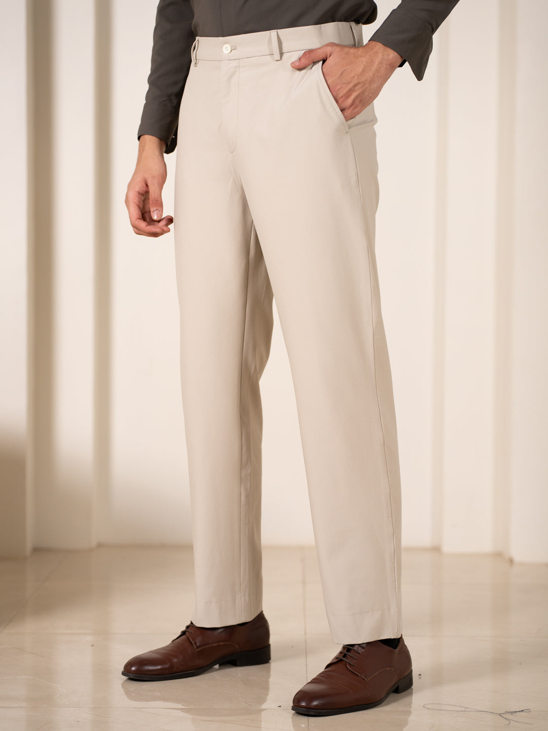 Essential Beige 925 Relaxed Fit Smart Formal Trousers
