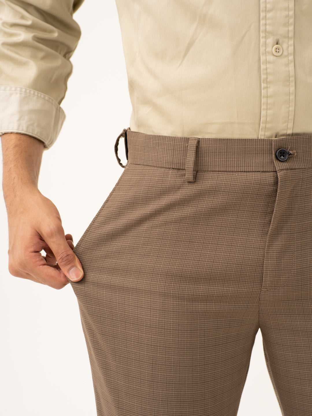 Tavian Khaki Houndstooth Stretch Formal Pants