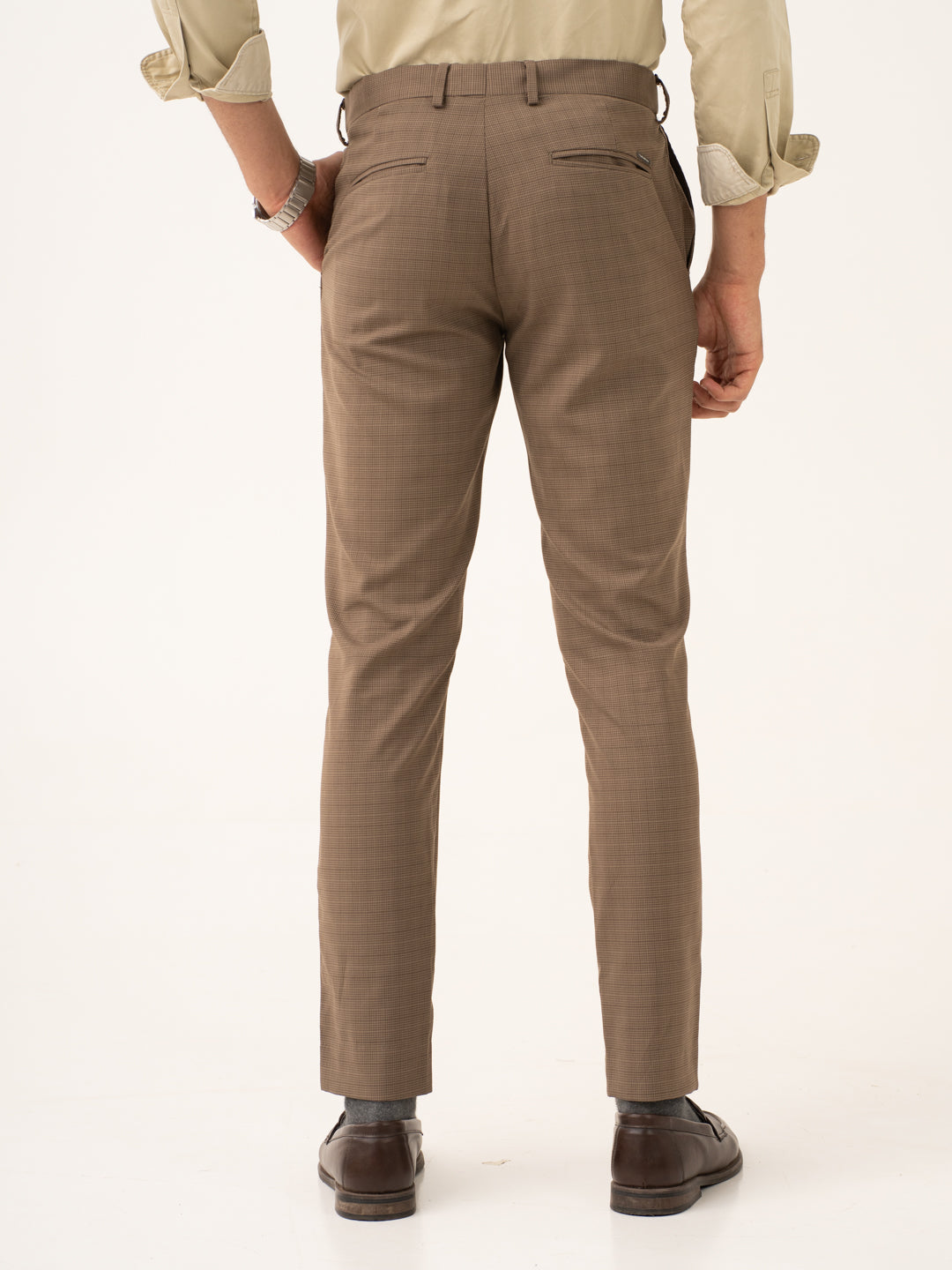 Tavian Khaki Houndstooth Stretch Formal Pants