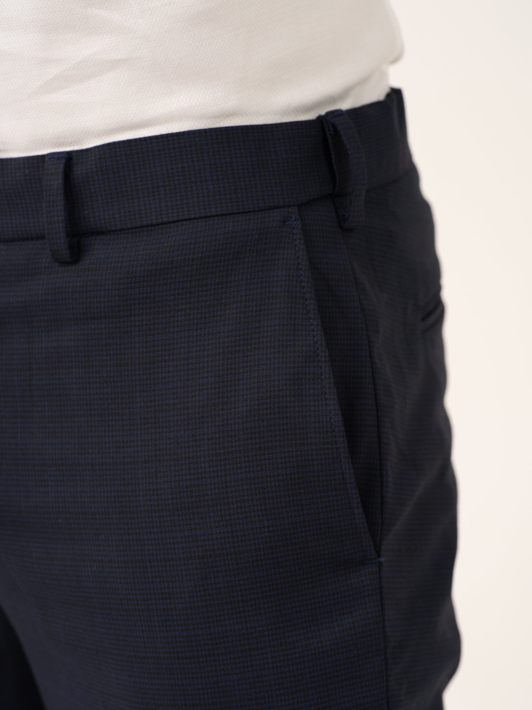 Cassian Navy Houndstooth Stretch Formal Pants