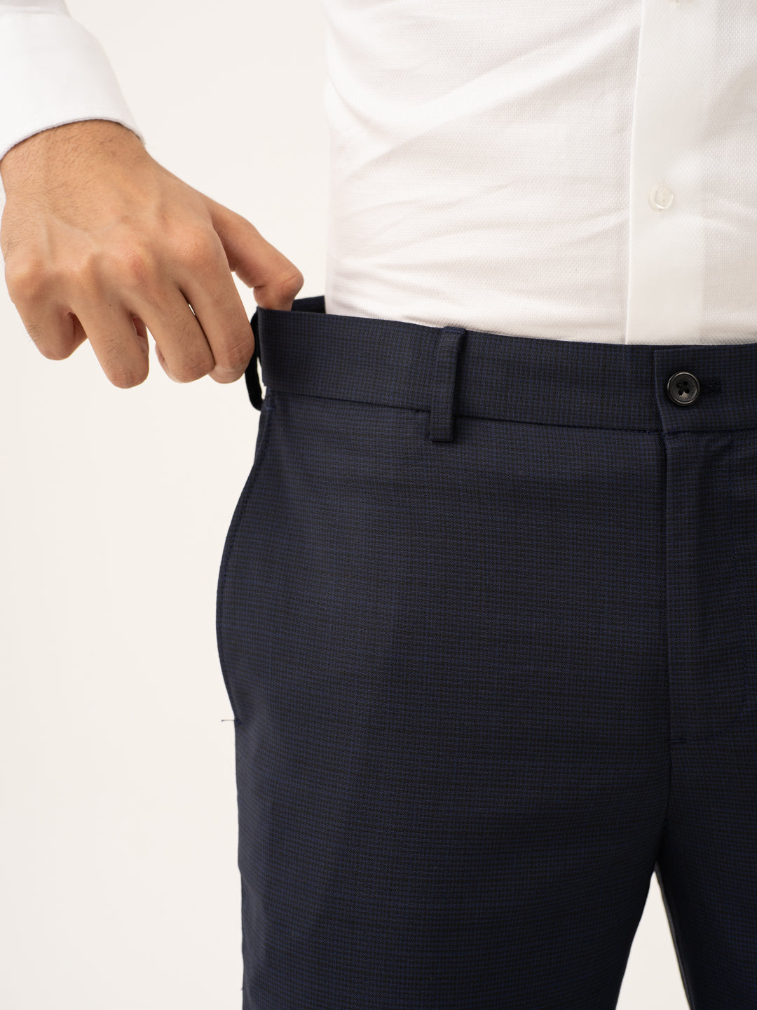 Cassian Navy Houndstooth Stretch Formal Pants