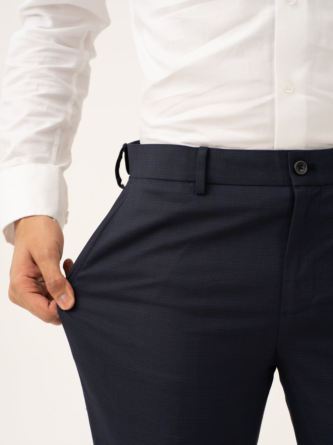 Cassian Navy Houndstooth Stretch Formal Pants