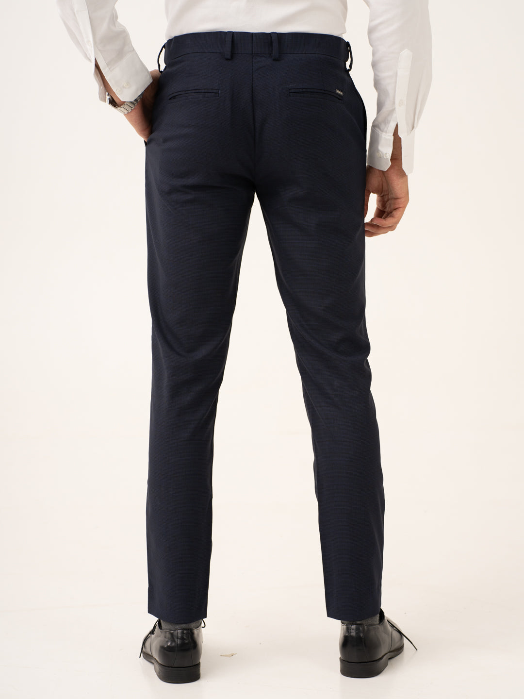Cassian Navy Houndstooth Stretch Formal Pants