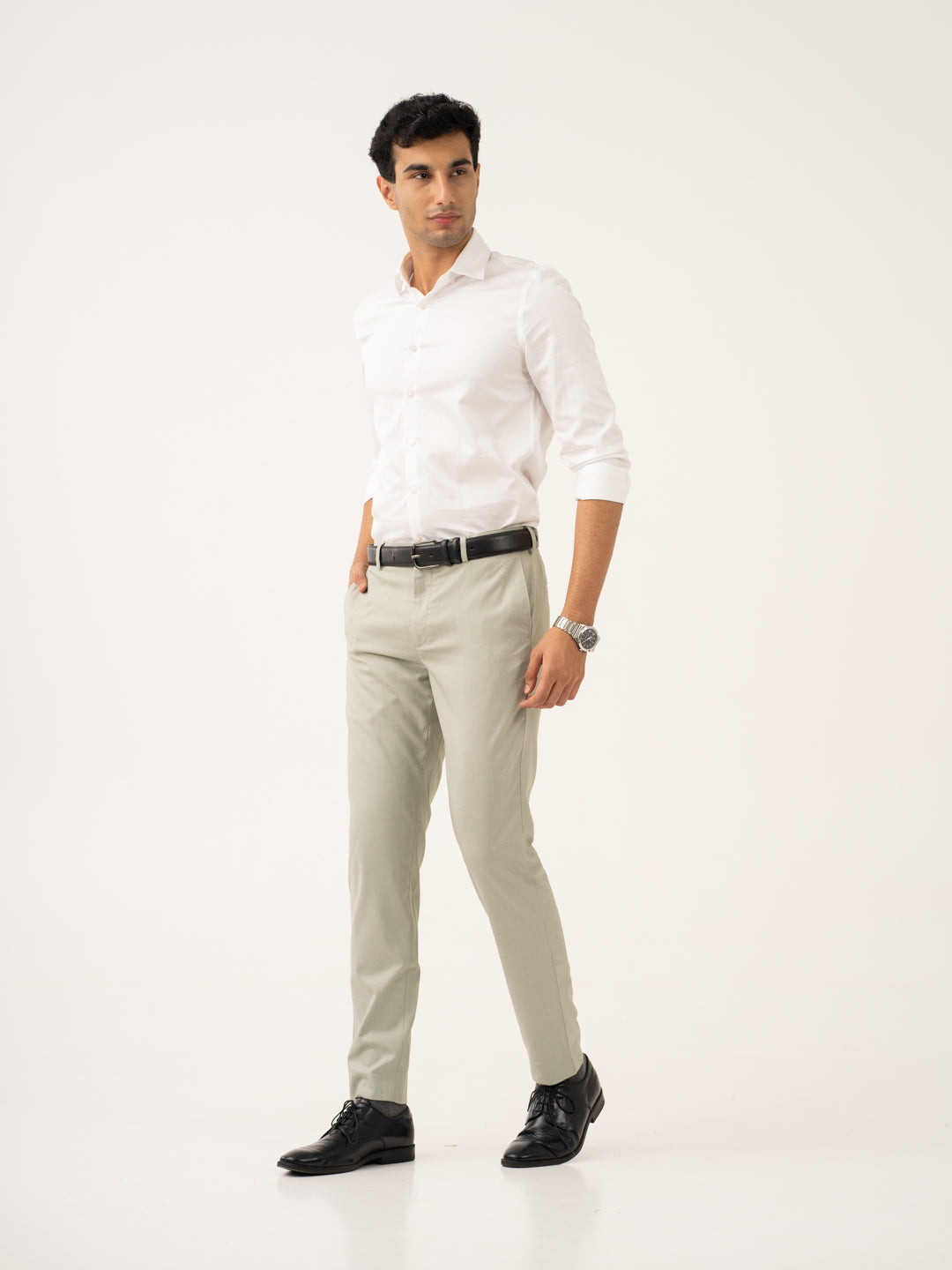 Ostrich Green Twill Stretch Formal Pants