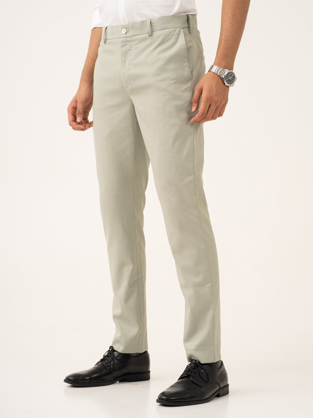 Ostrich Green Twill Stretch Formal Pants