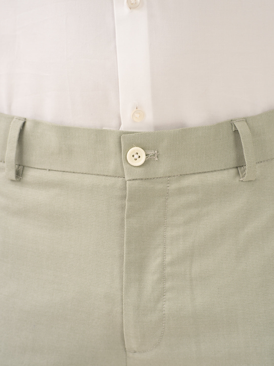 Ostrich Green Twill Stretch Formal Pants
