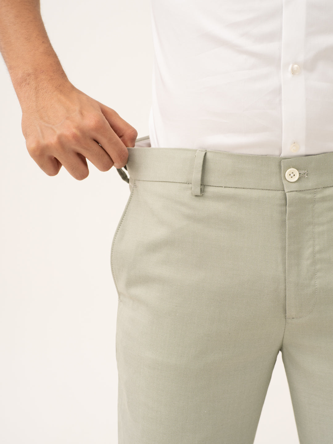 Ostrich Green Twill Stretch Formal Pants