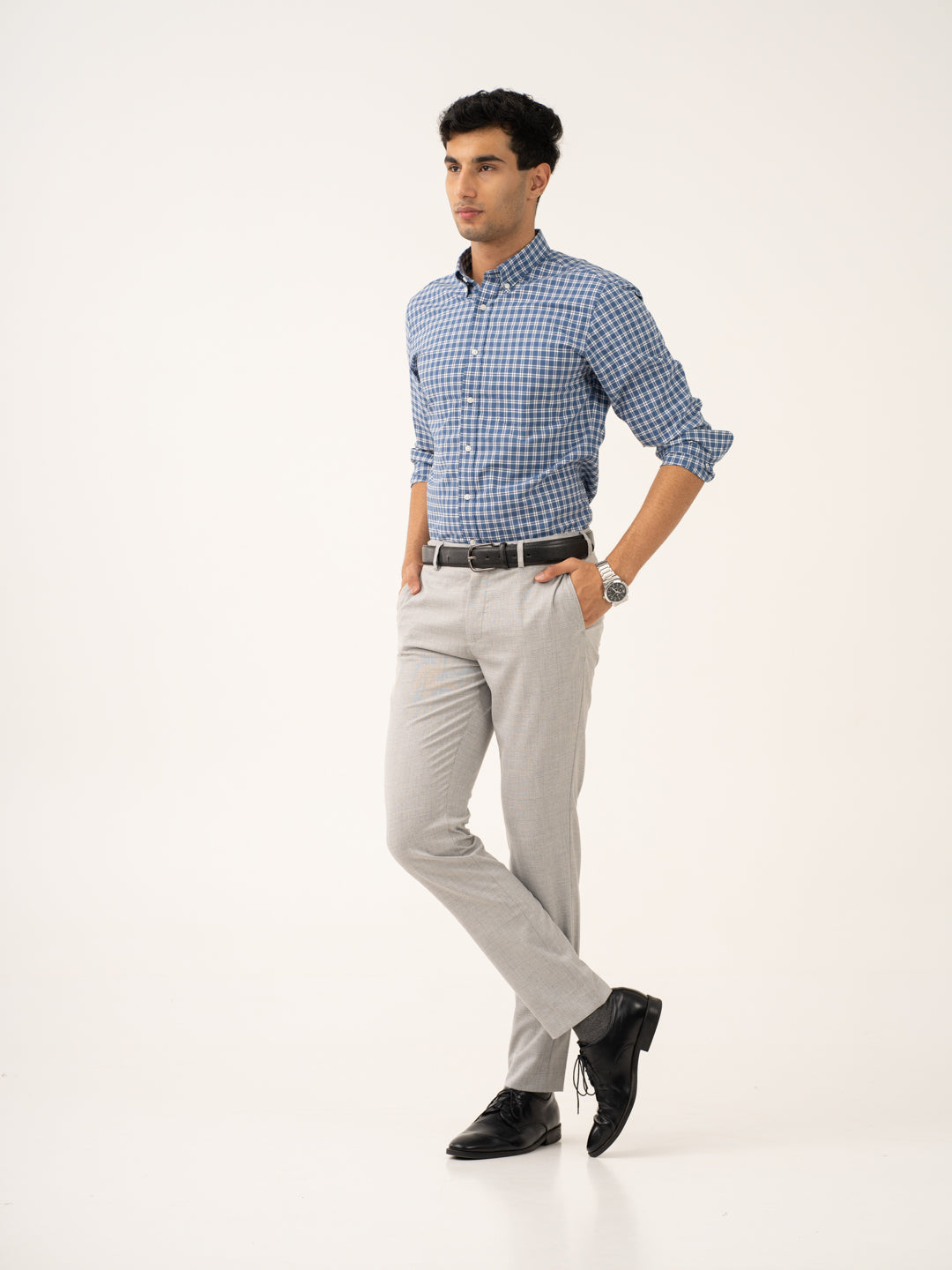 Moonlit Grey Checks Stretch Formal Pants