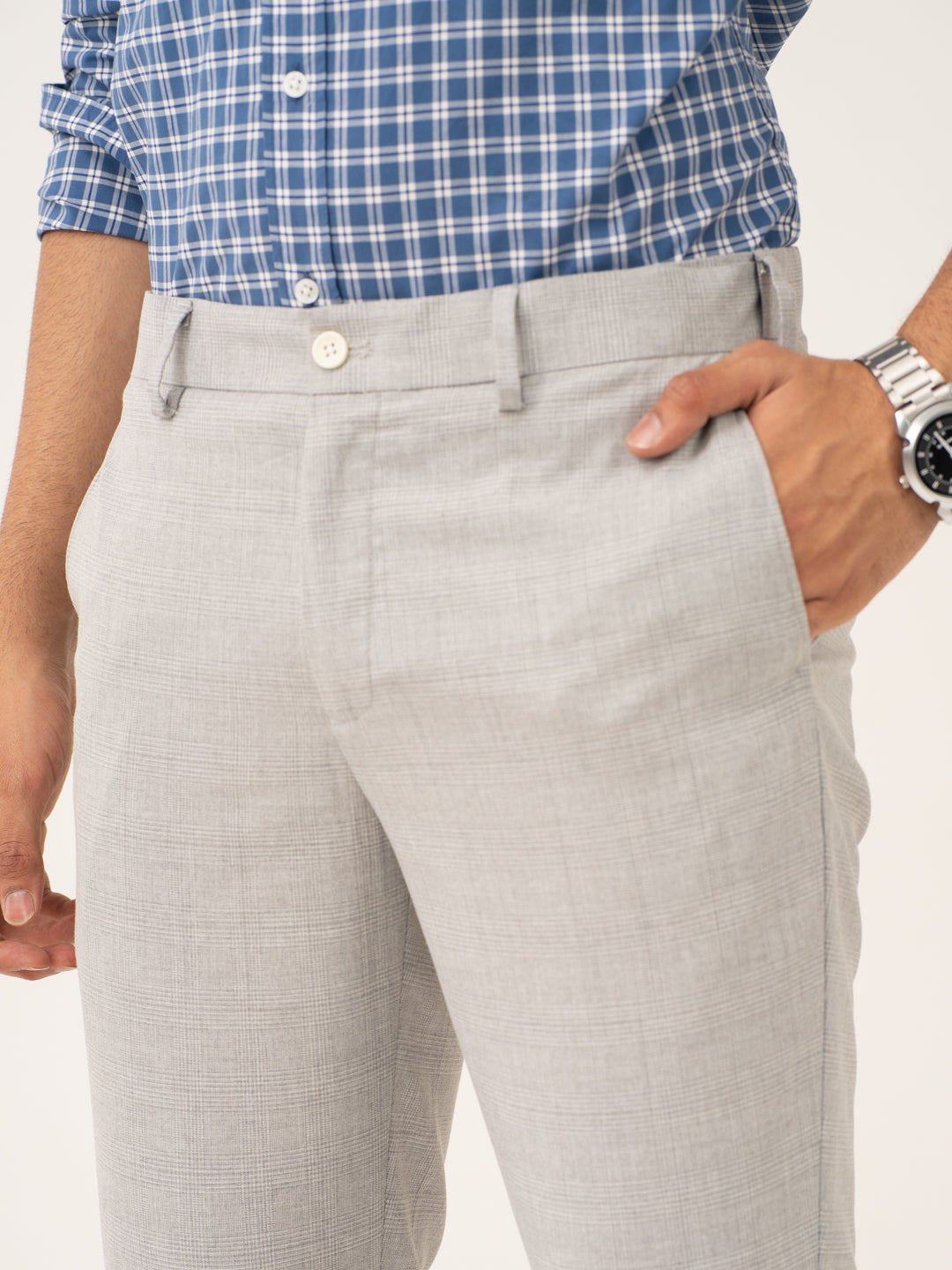 Moonlit Grey Checks Stretch Formal Pants