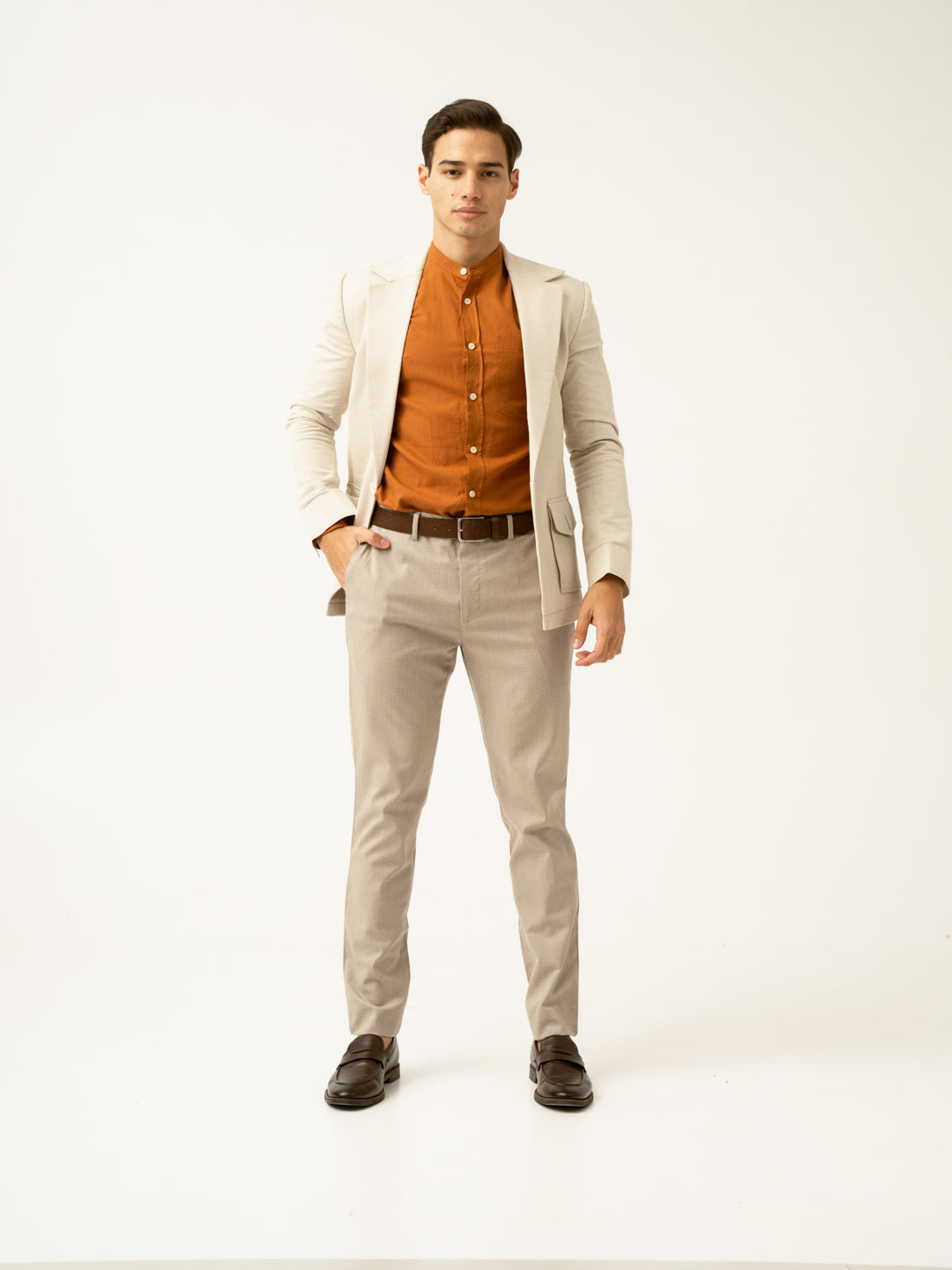 Cork Beige Textured Formal Pants