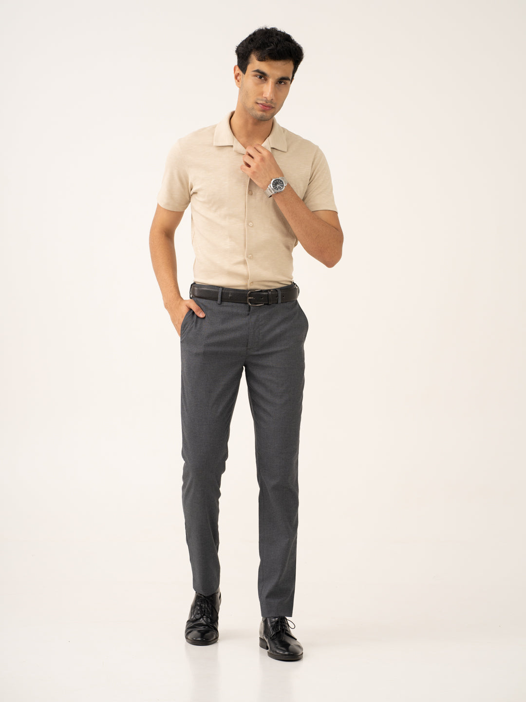 Titan Grey Houndstooth Stretch Formal Pants