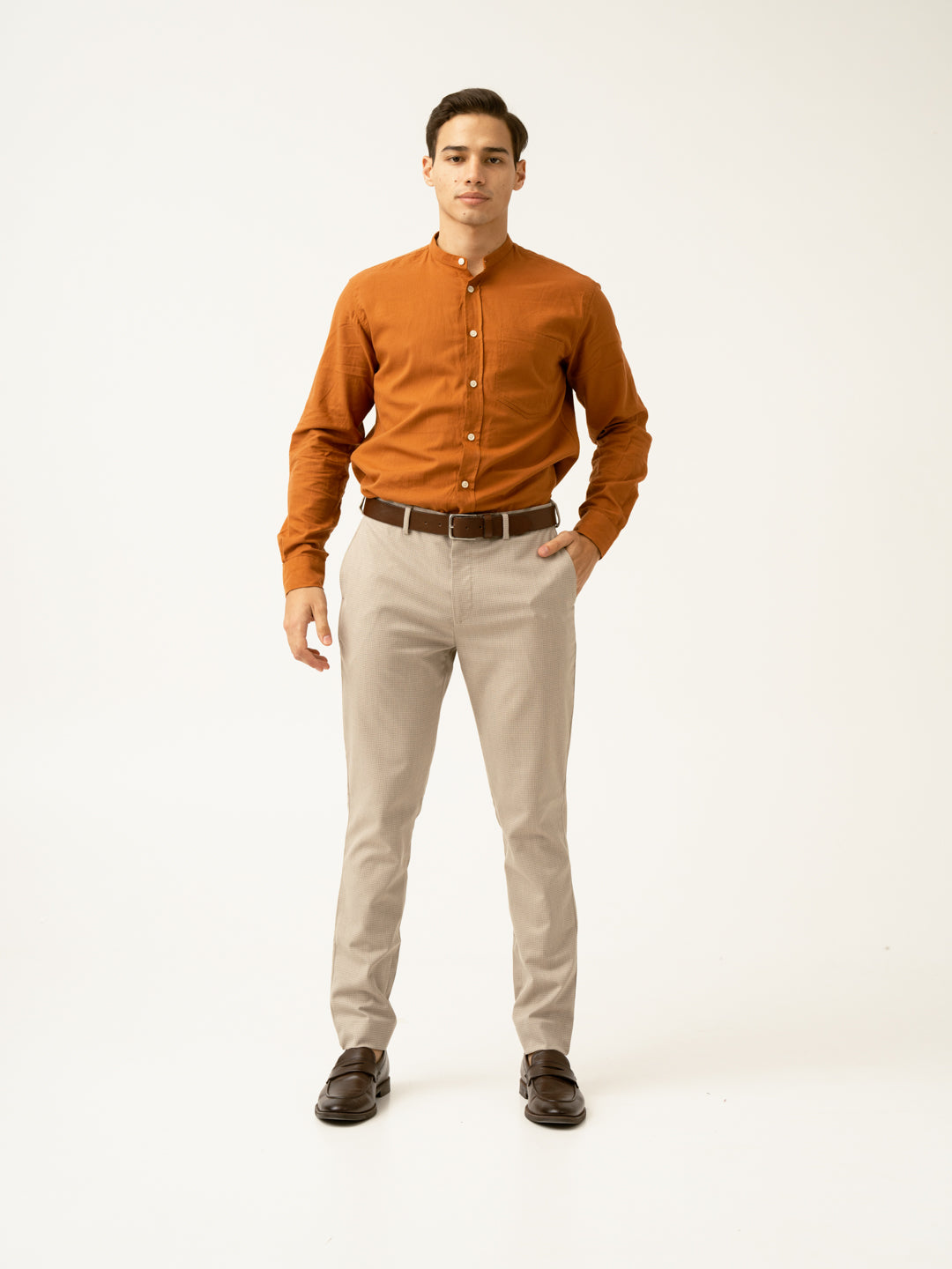 Cork Beige Textured Formal Pants