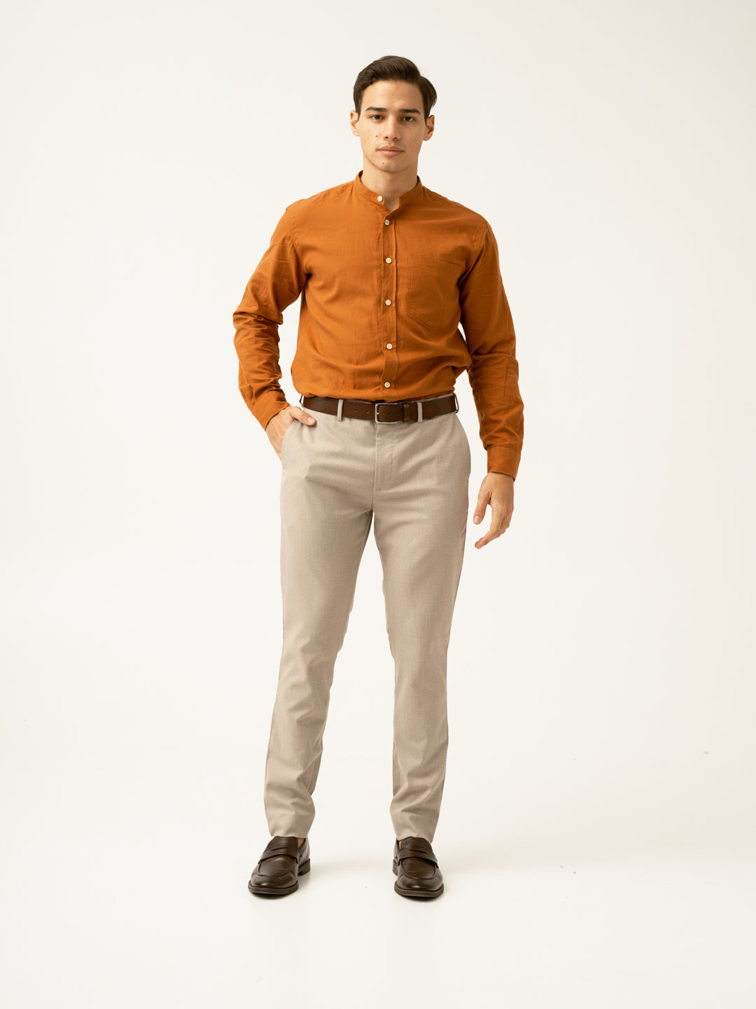 Cork Beige Textured Formal Pants
