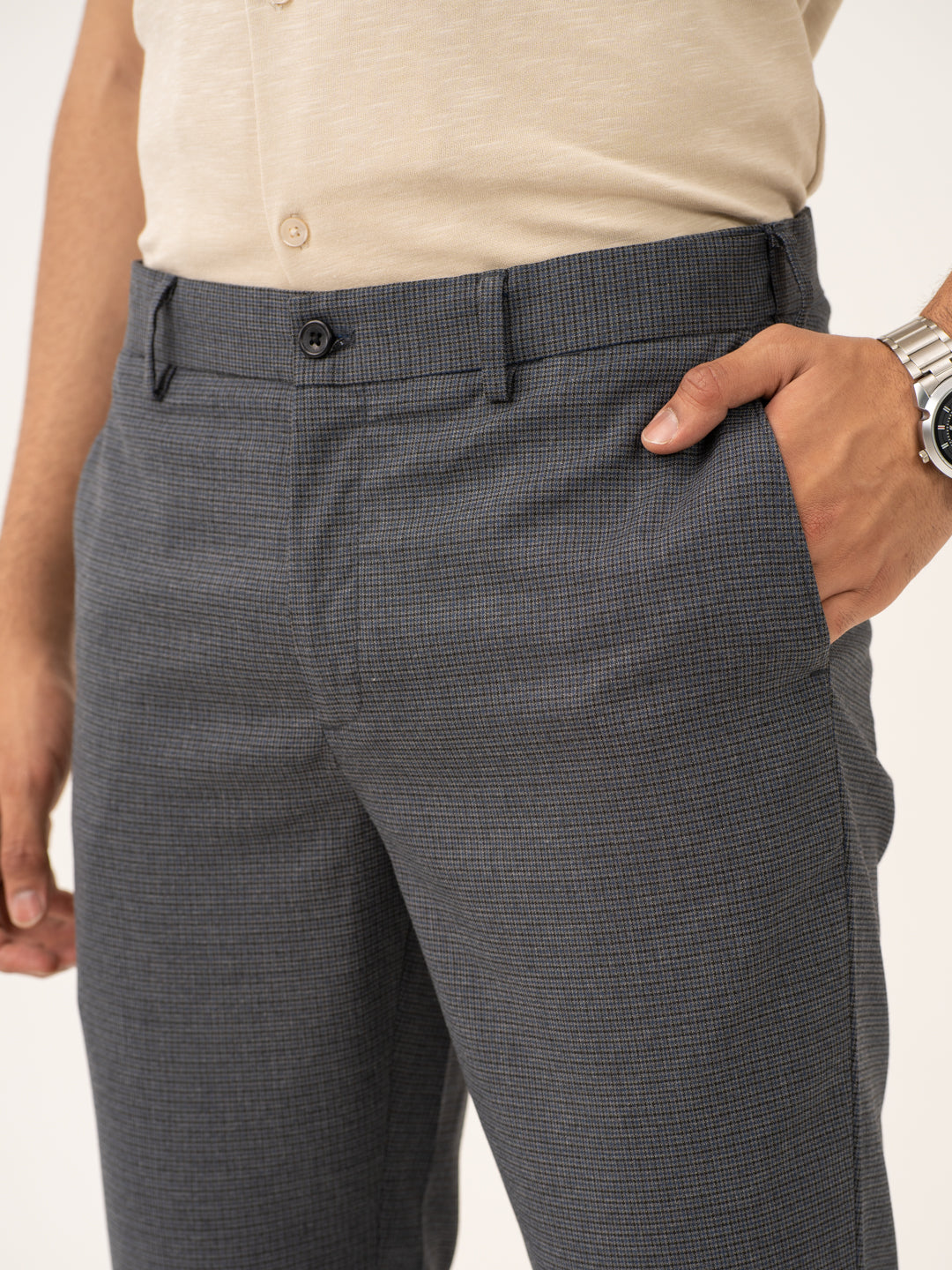 Titan Grey Houndstooth Stretch Formal Pants
