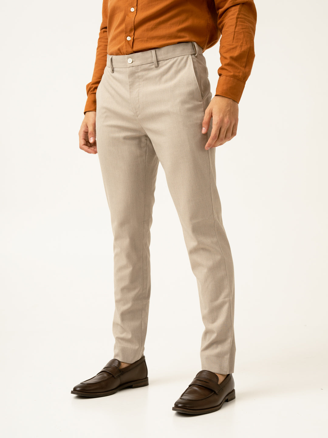 Cork Beige Textured Formal Pants