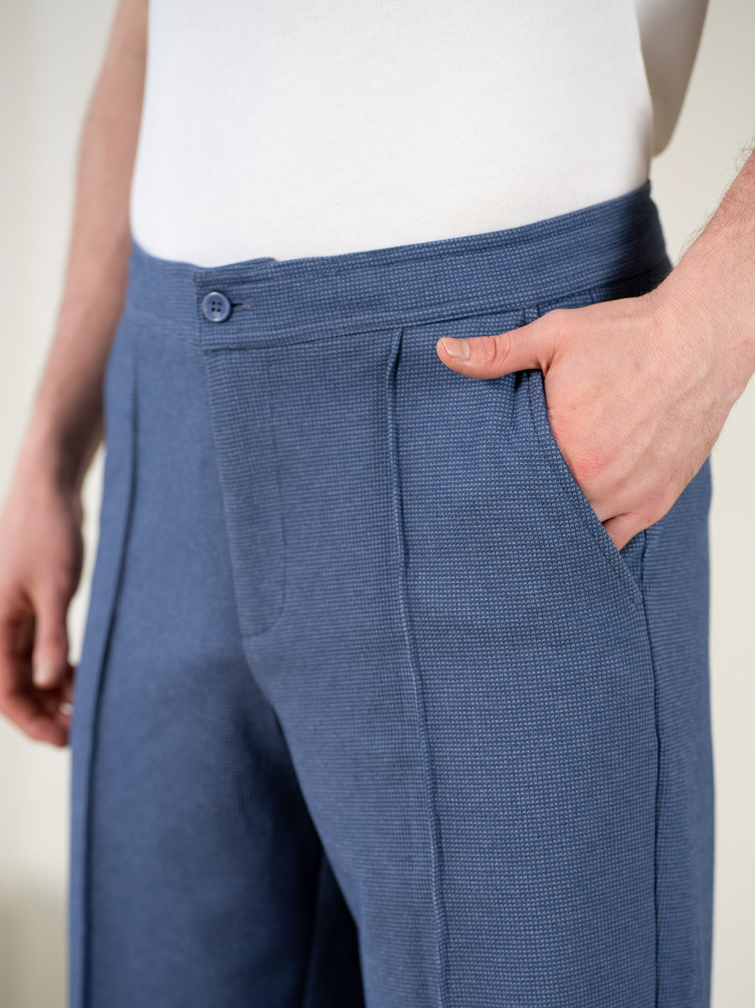 Kai Blue Relaxed Fit Power Stretch Korean Pintuck Pants