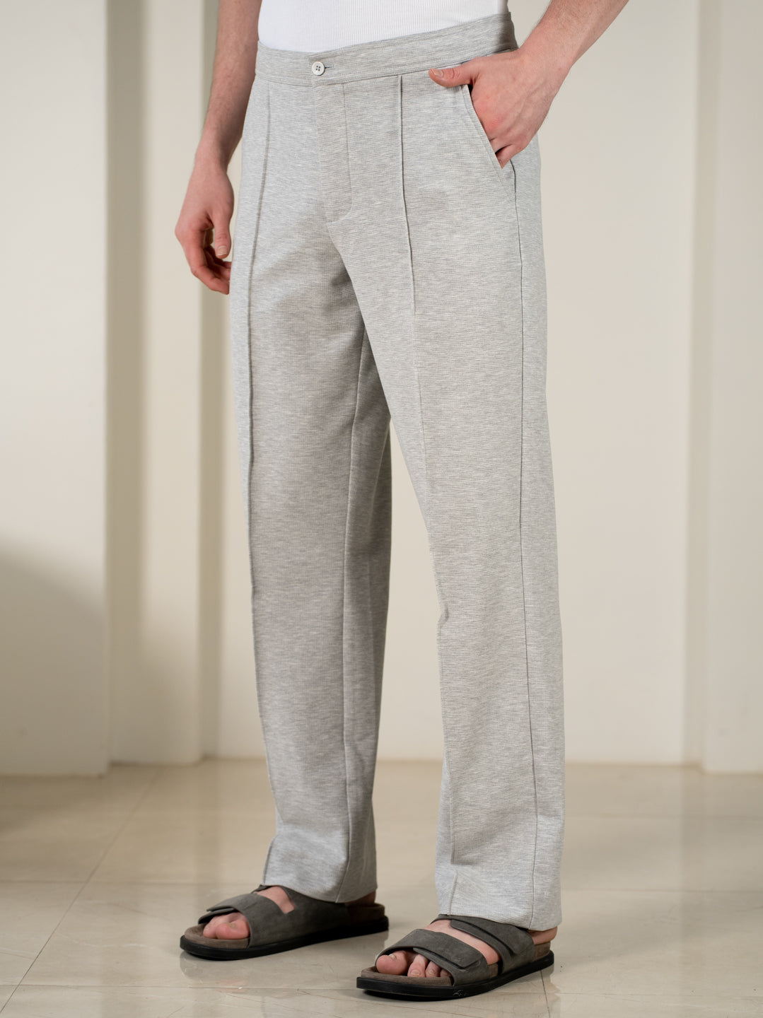 Aurest Grey Relaxed Fit Power Stretch Korean Pintuck Pants
