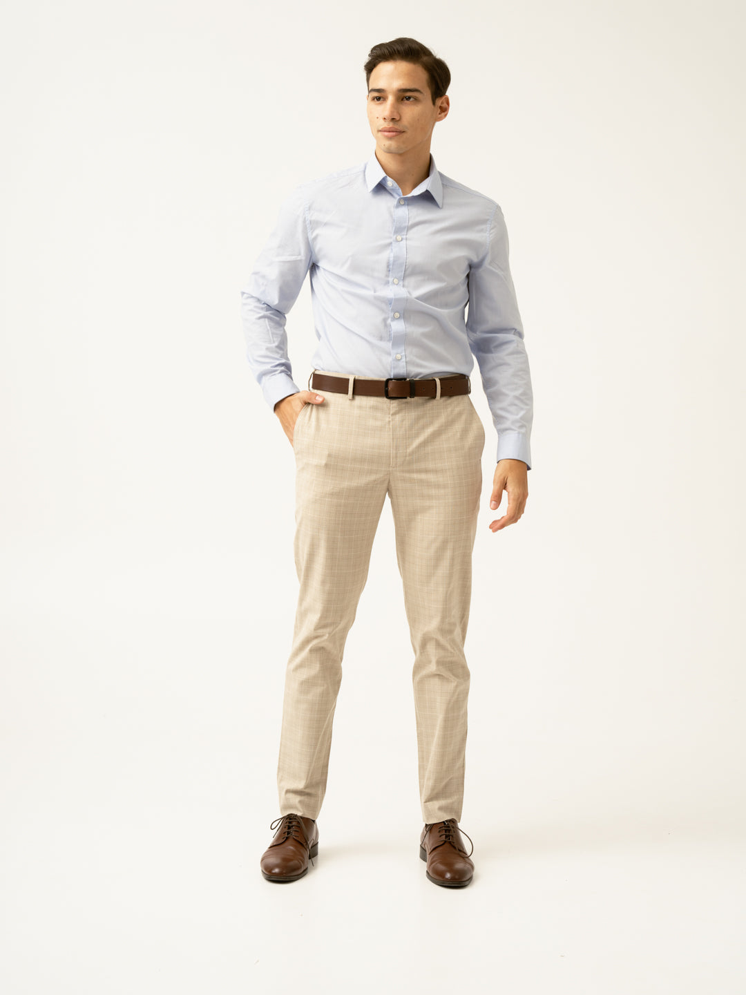 Canvas Beige Checks Formal Pants
