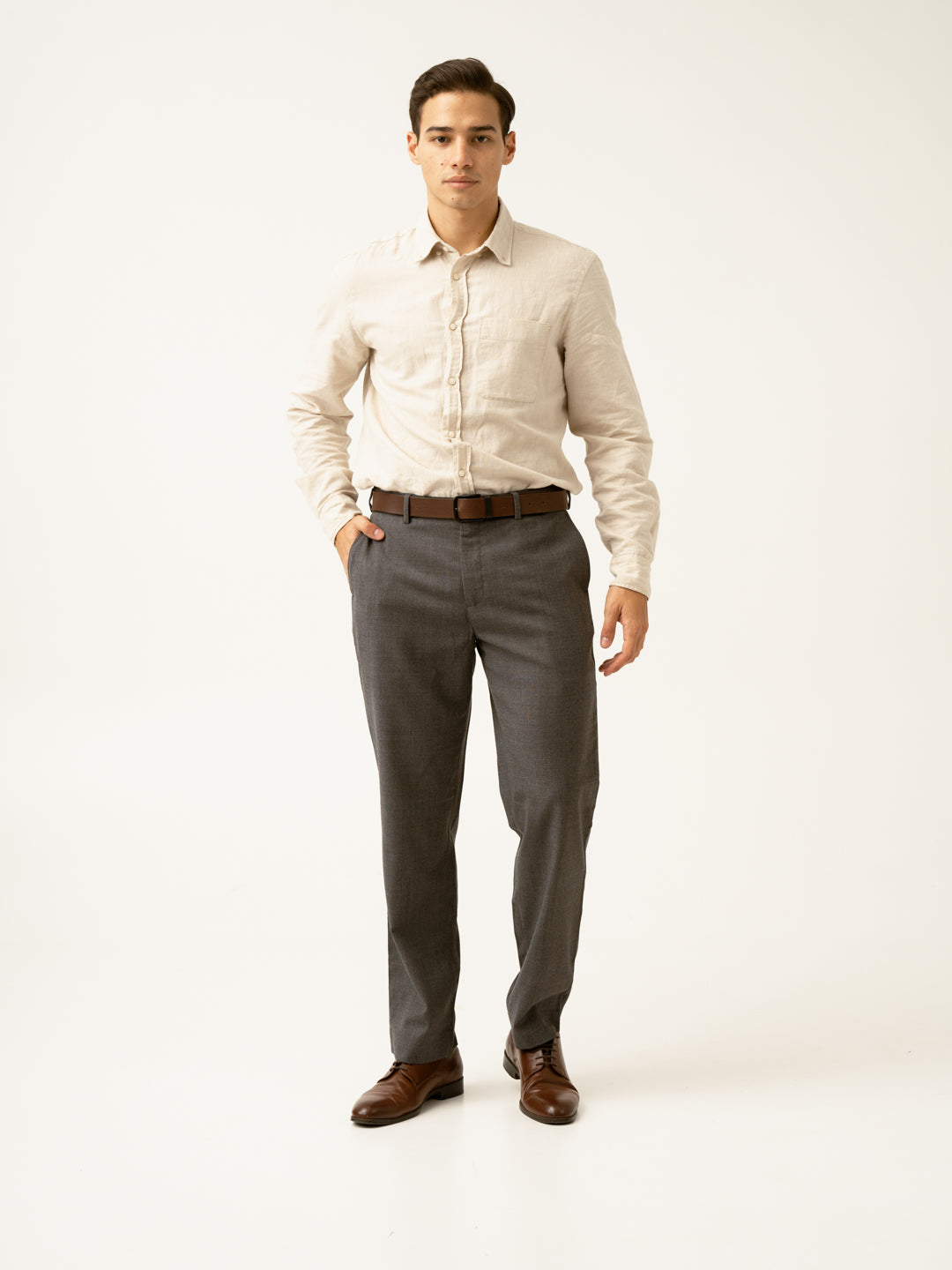 Mature Brown Grey Textured Formal Pants