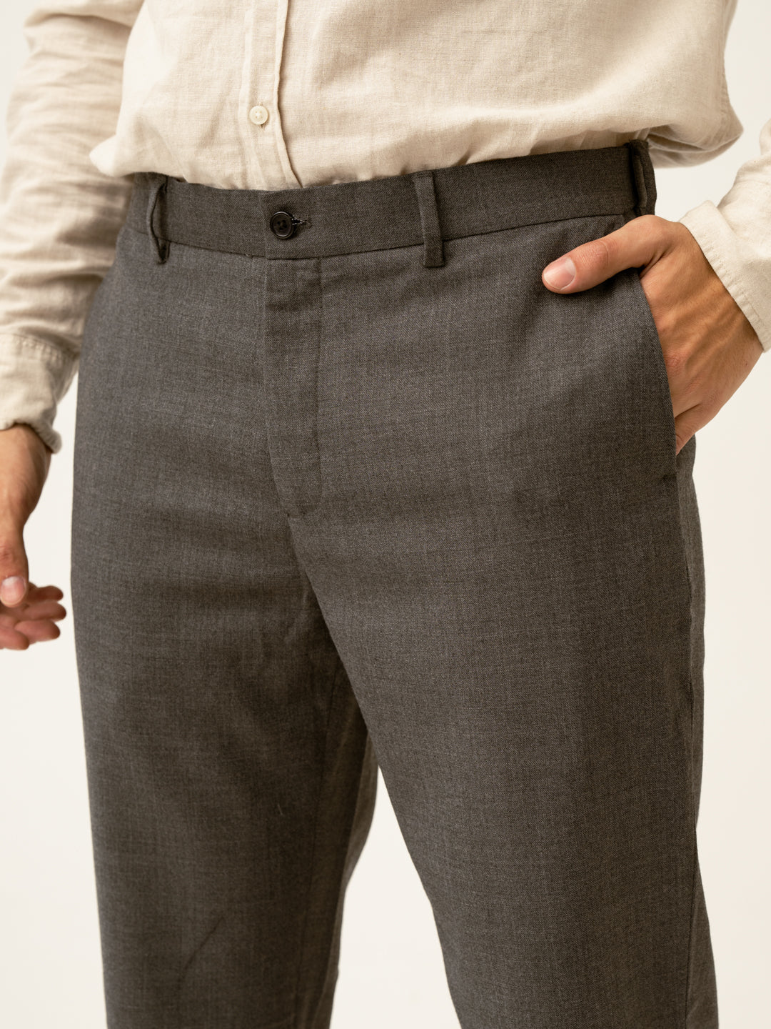 Mature Brown Grey Textured Formal Pants