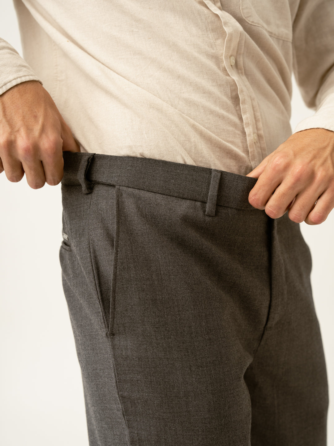Mature Brown Grey Textured Formal Pants