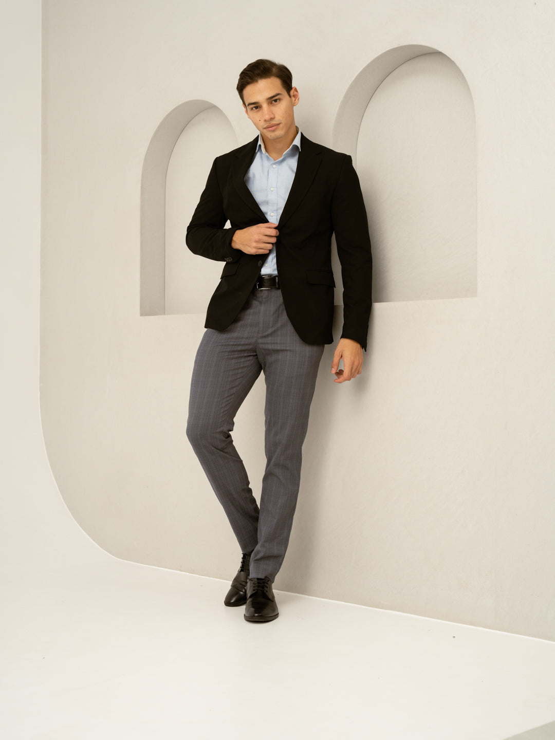 Whisper Grey Checks Formal Pants