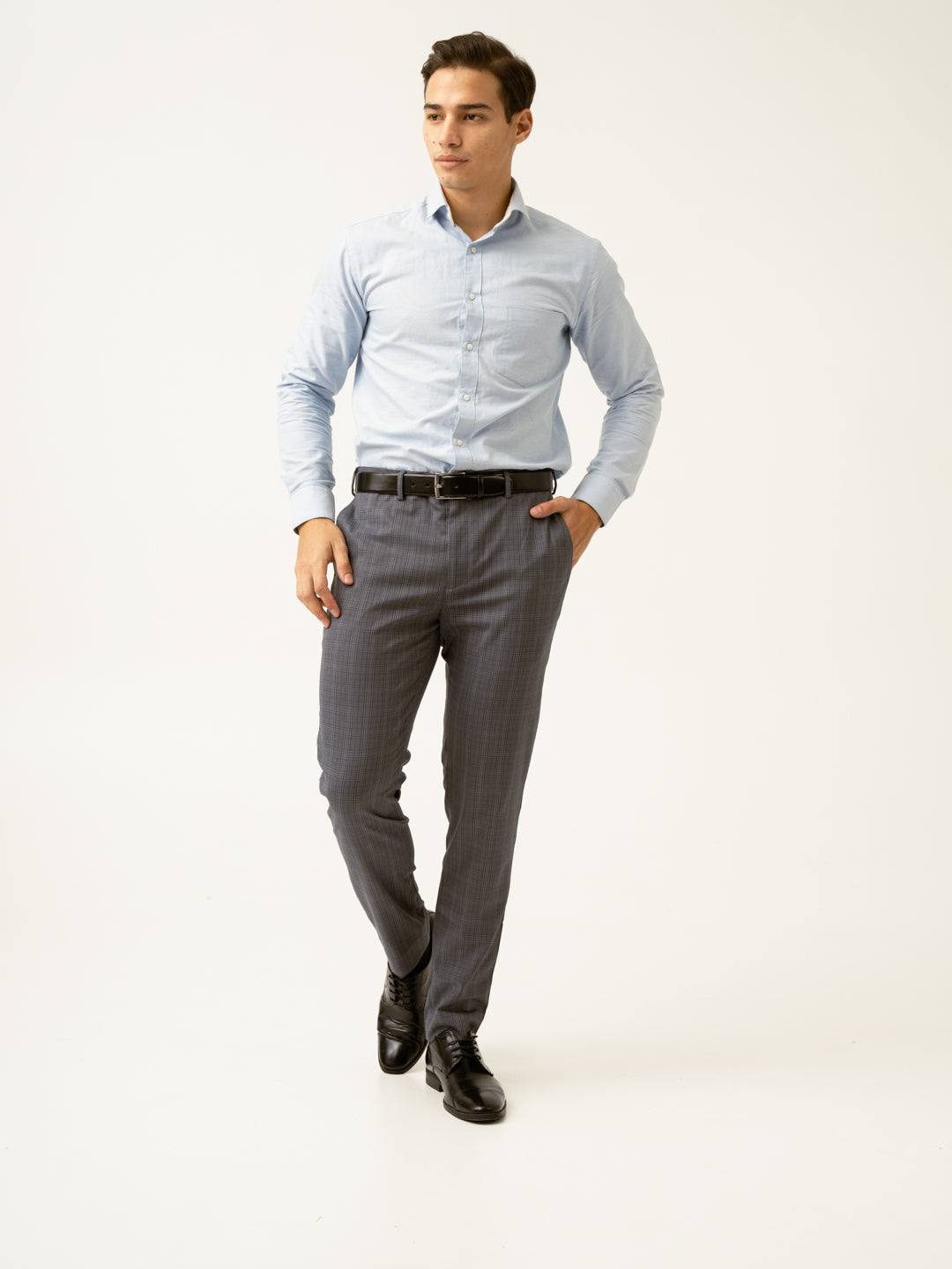 Whisper Grey Checks Formal Pants