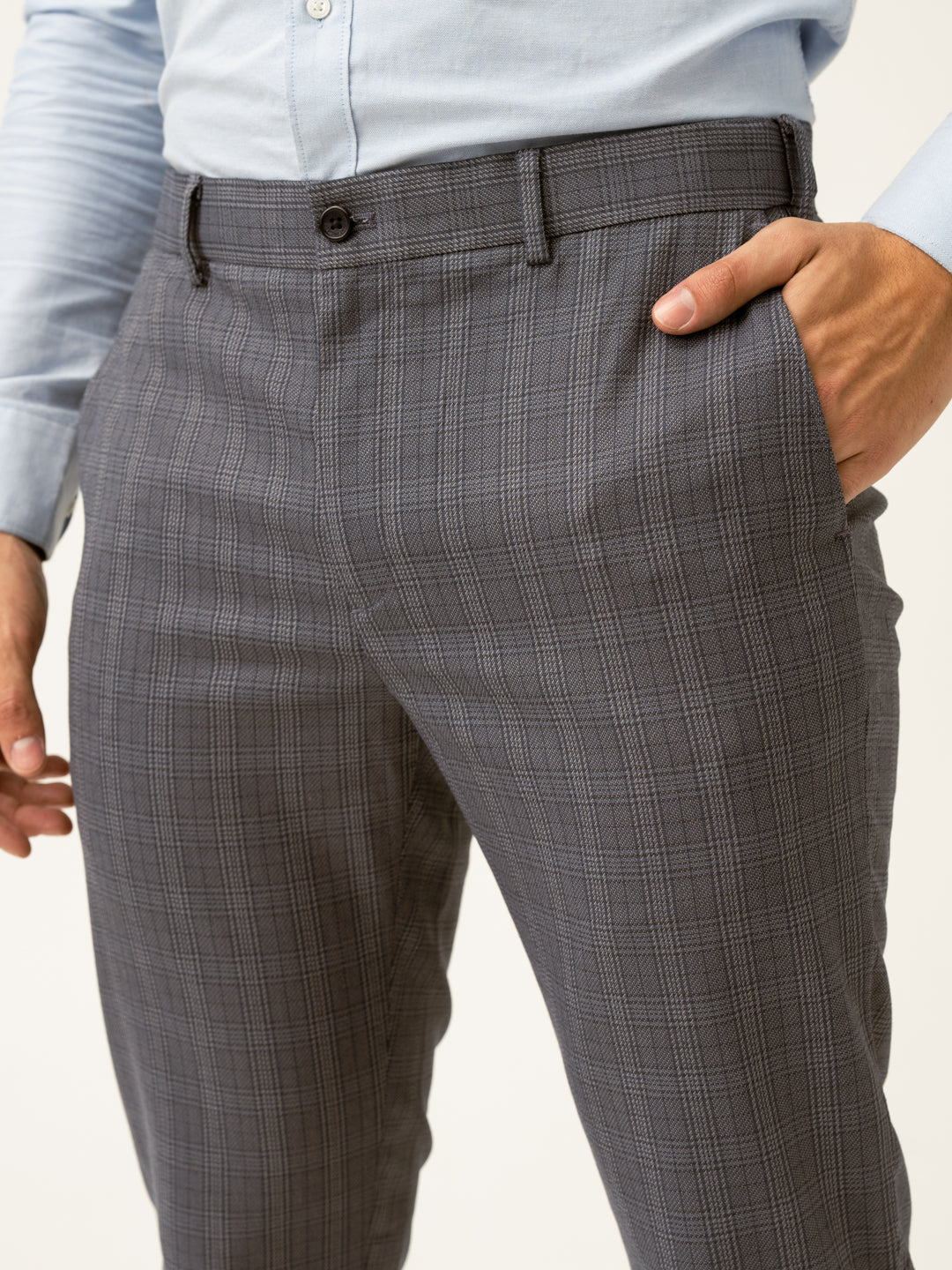 Whisper Grey Checks Formal Pants