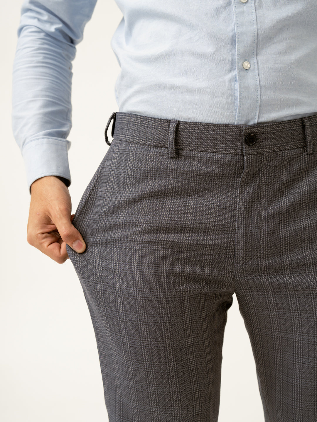 Whisper Grey Checks Formal Pants