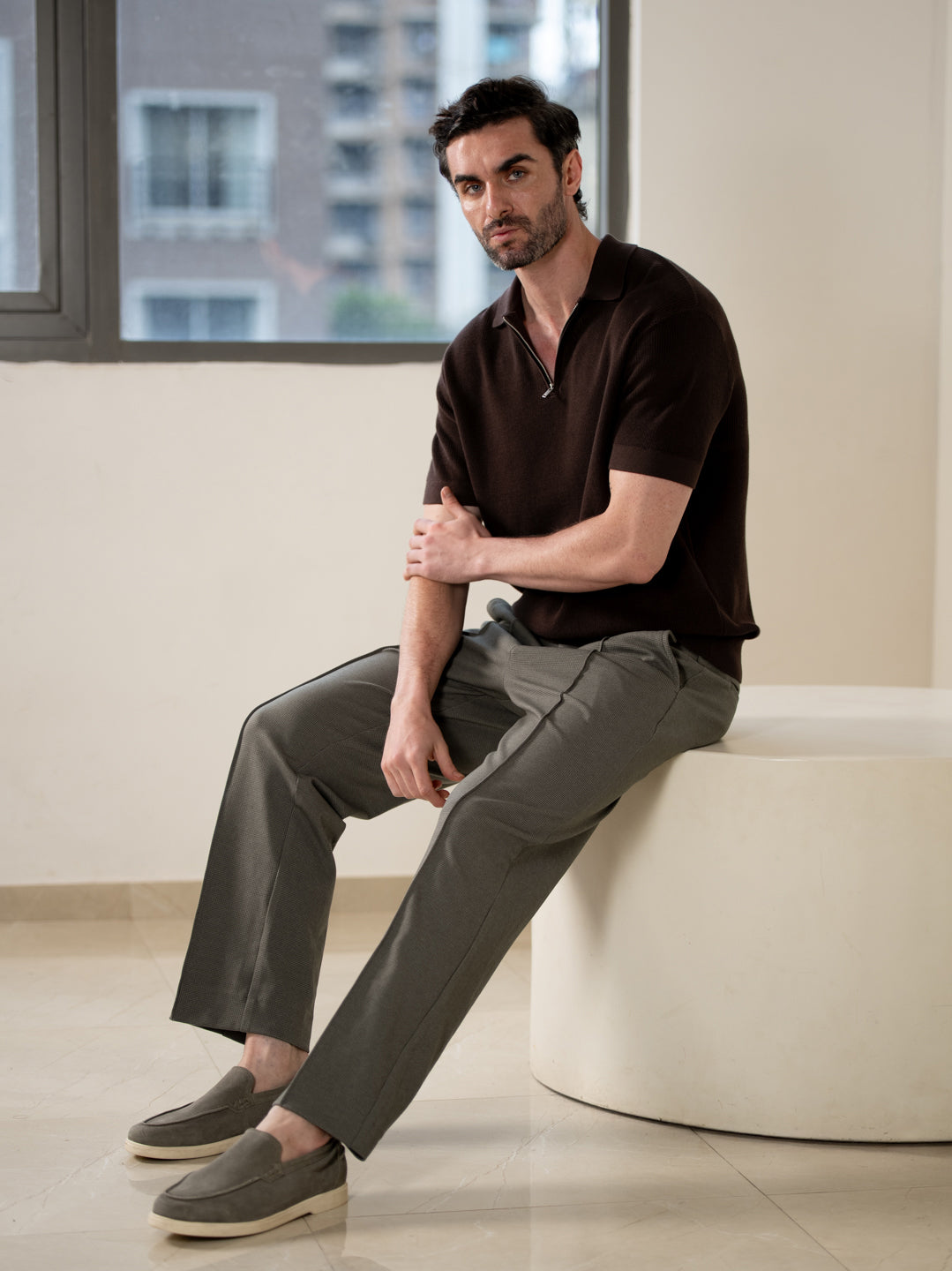 Viren Green Relaxed Fit Power Stretch Korean Pintuck Pants