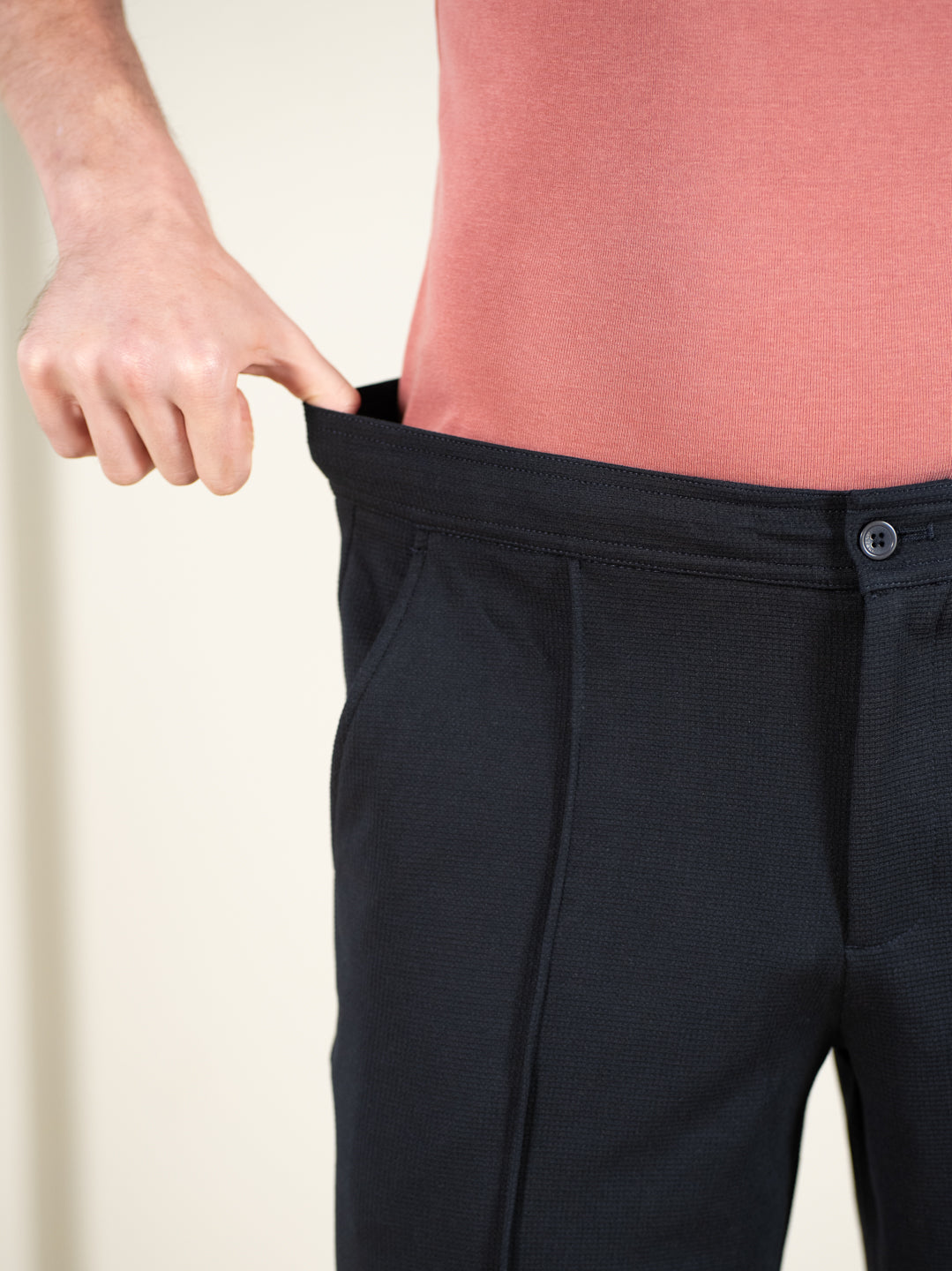 Brooke Navy Relaxed Fit Power Stretch Korean Pintuck Pants