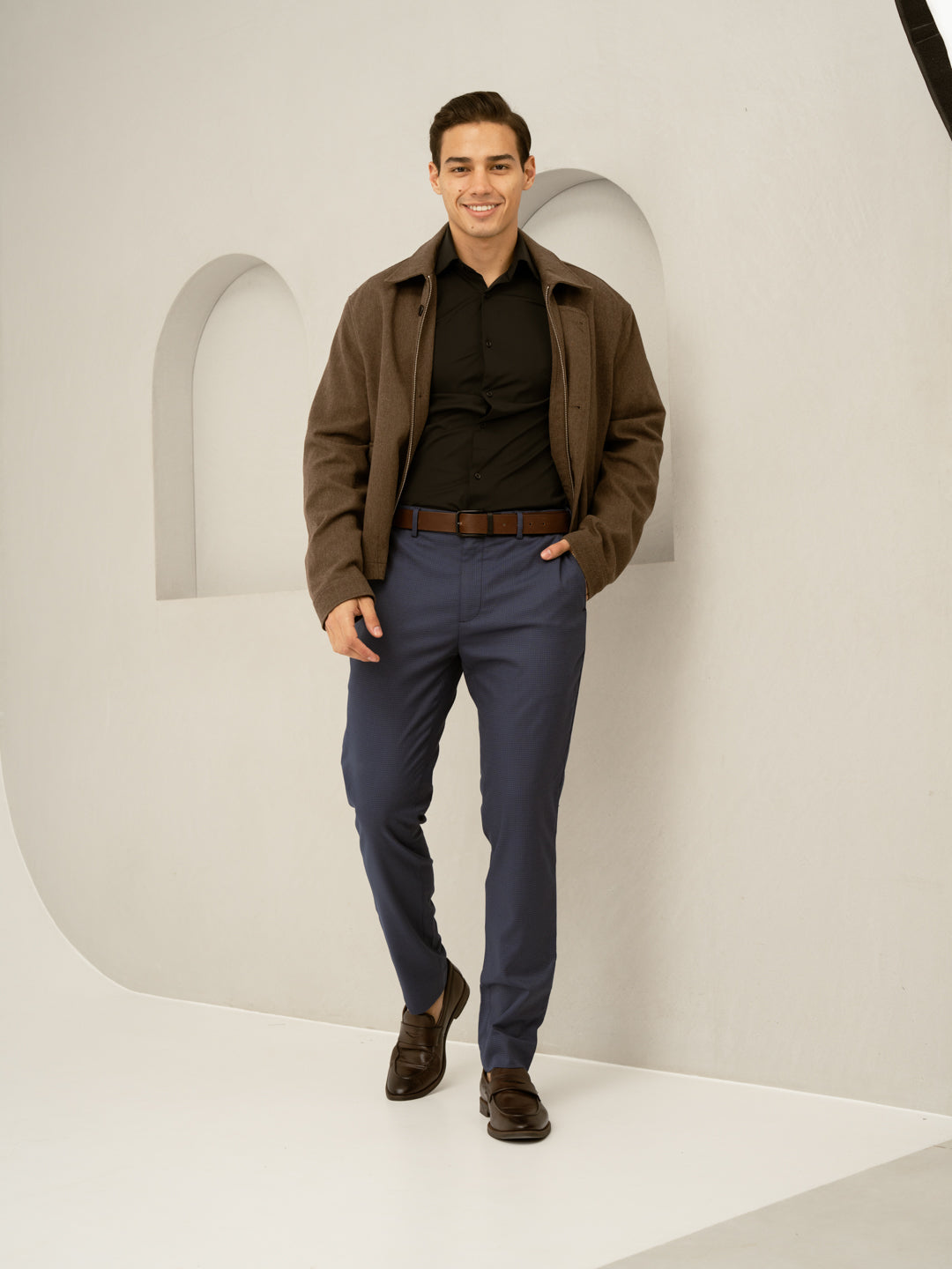 Osaka Navy Textured Formal Pants