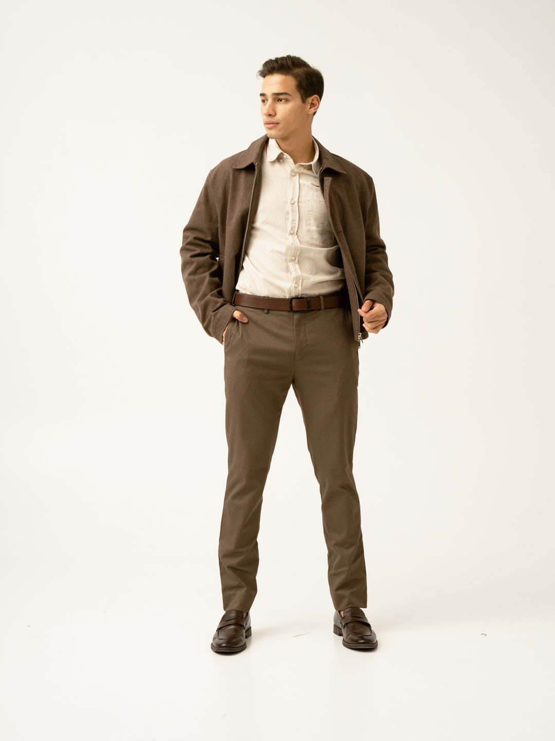 Acon Brown Textured Formal Pants