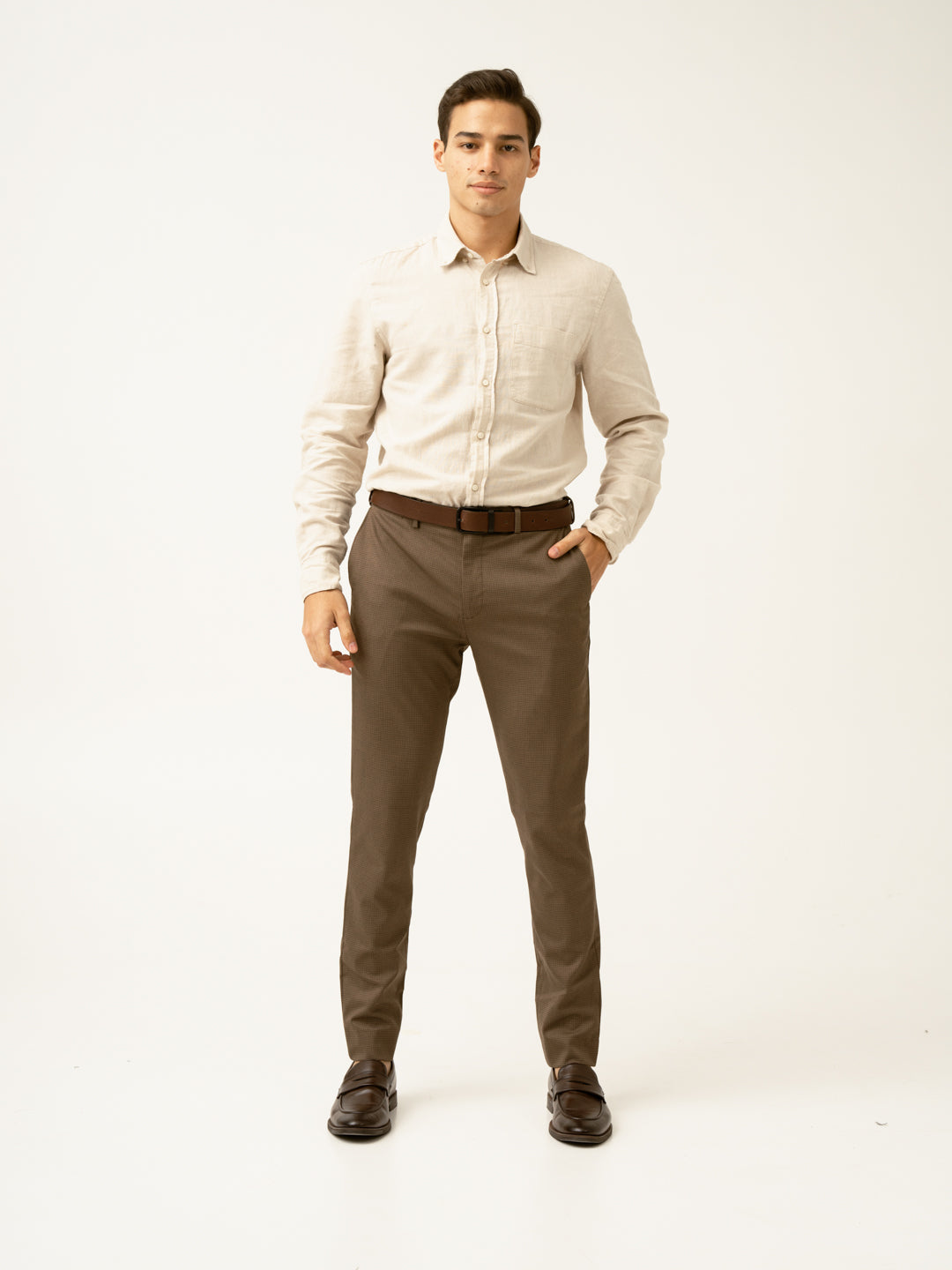 Acon Brown Textured Formal Pants