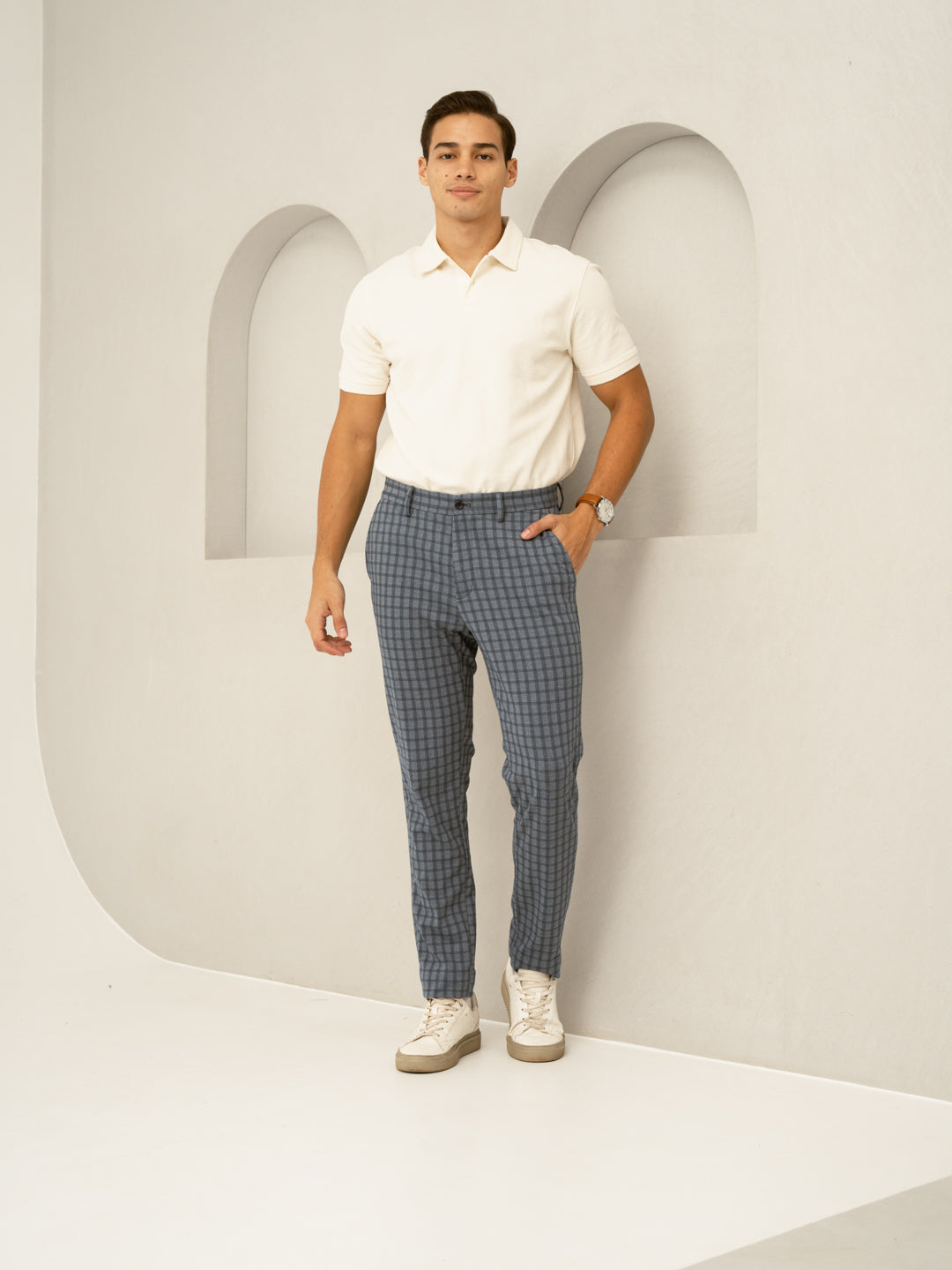 Teal Blue Window Checks Power-Stretch Pants