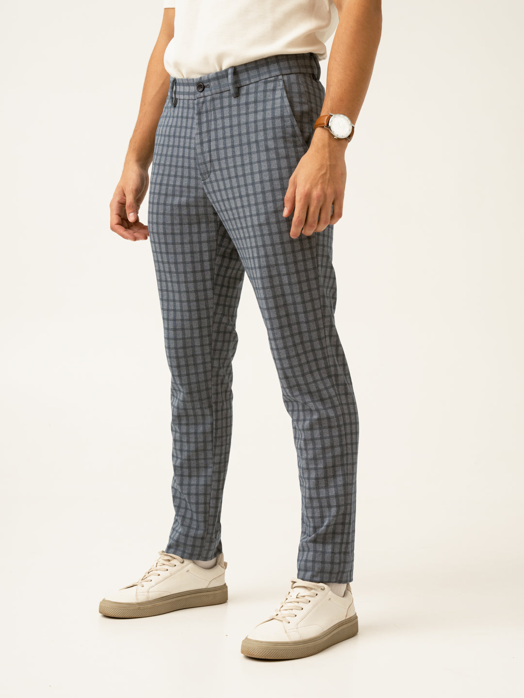 Teal Blue Window Checks Power-Stretch Pants