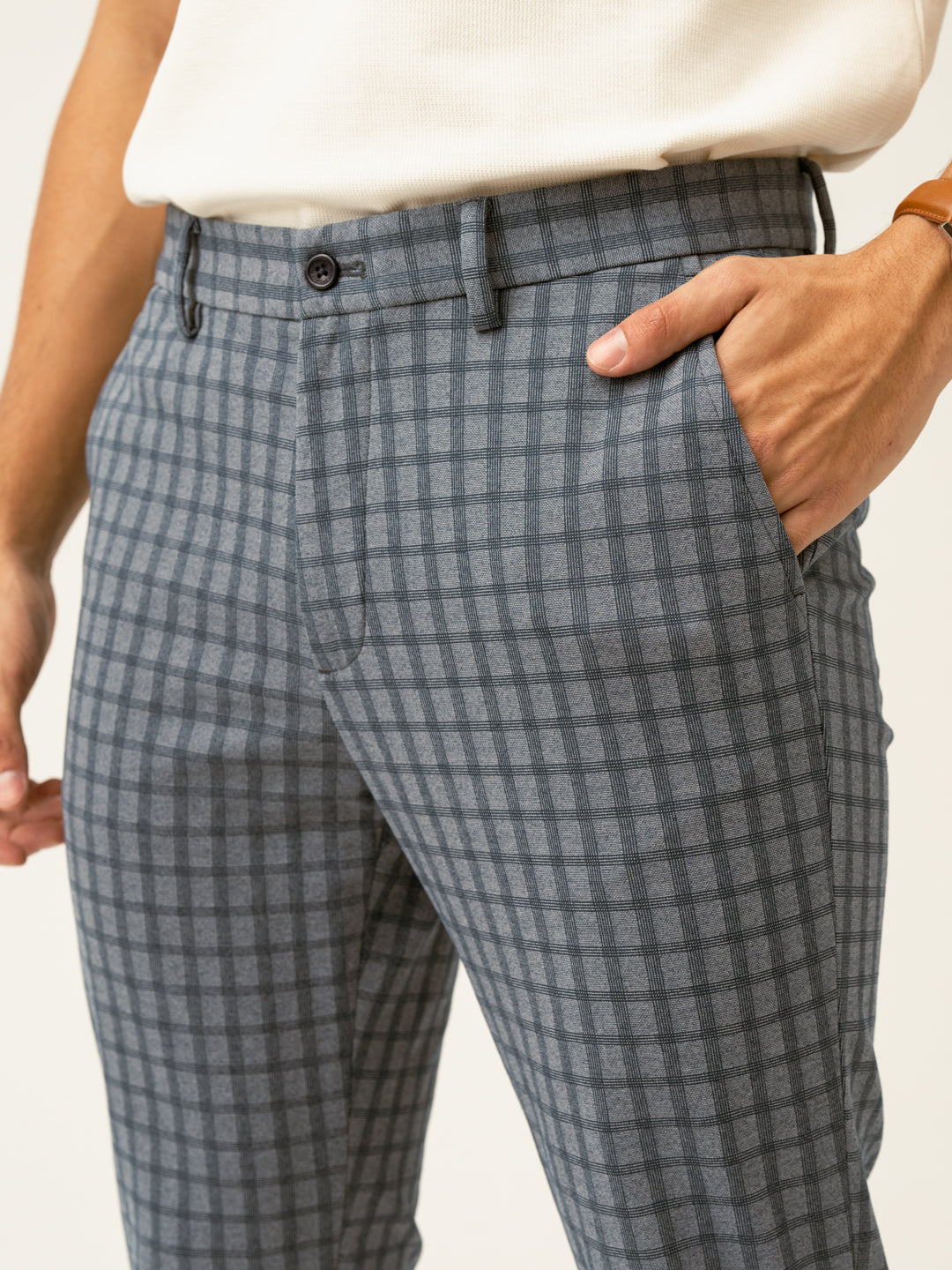 Teal Blue Window Checks Power-Stretch Pants