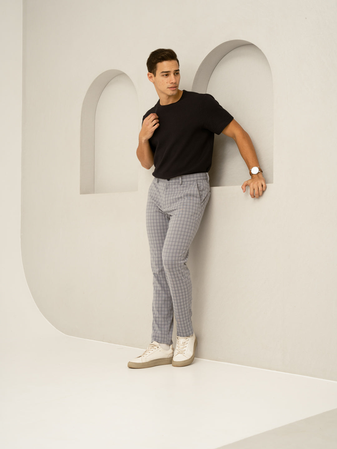 Crane Grey Window Checks Power-Stretch Pants