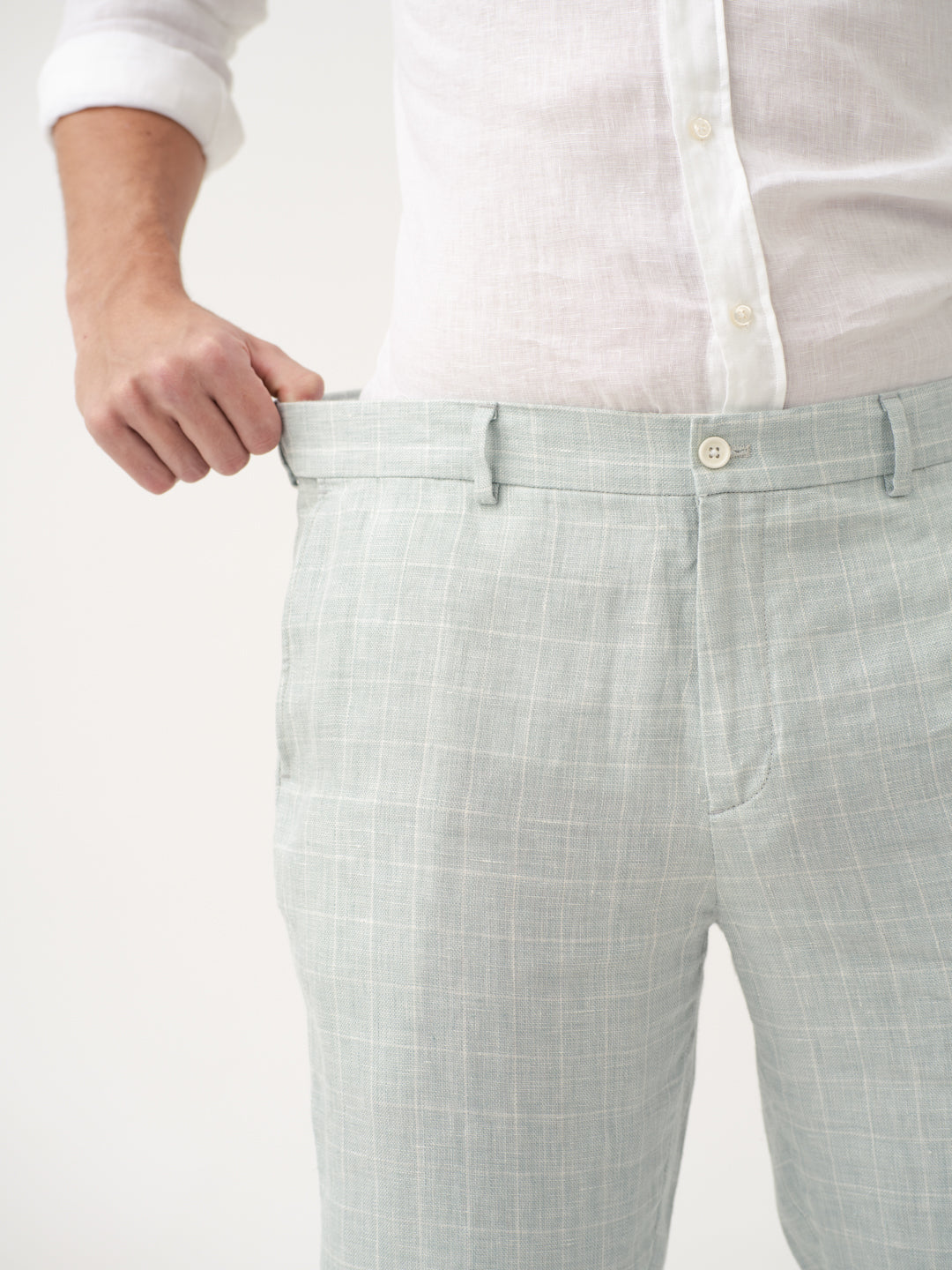 Pista Green Checks 100% Linen Pants