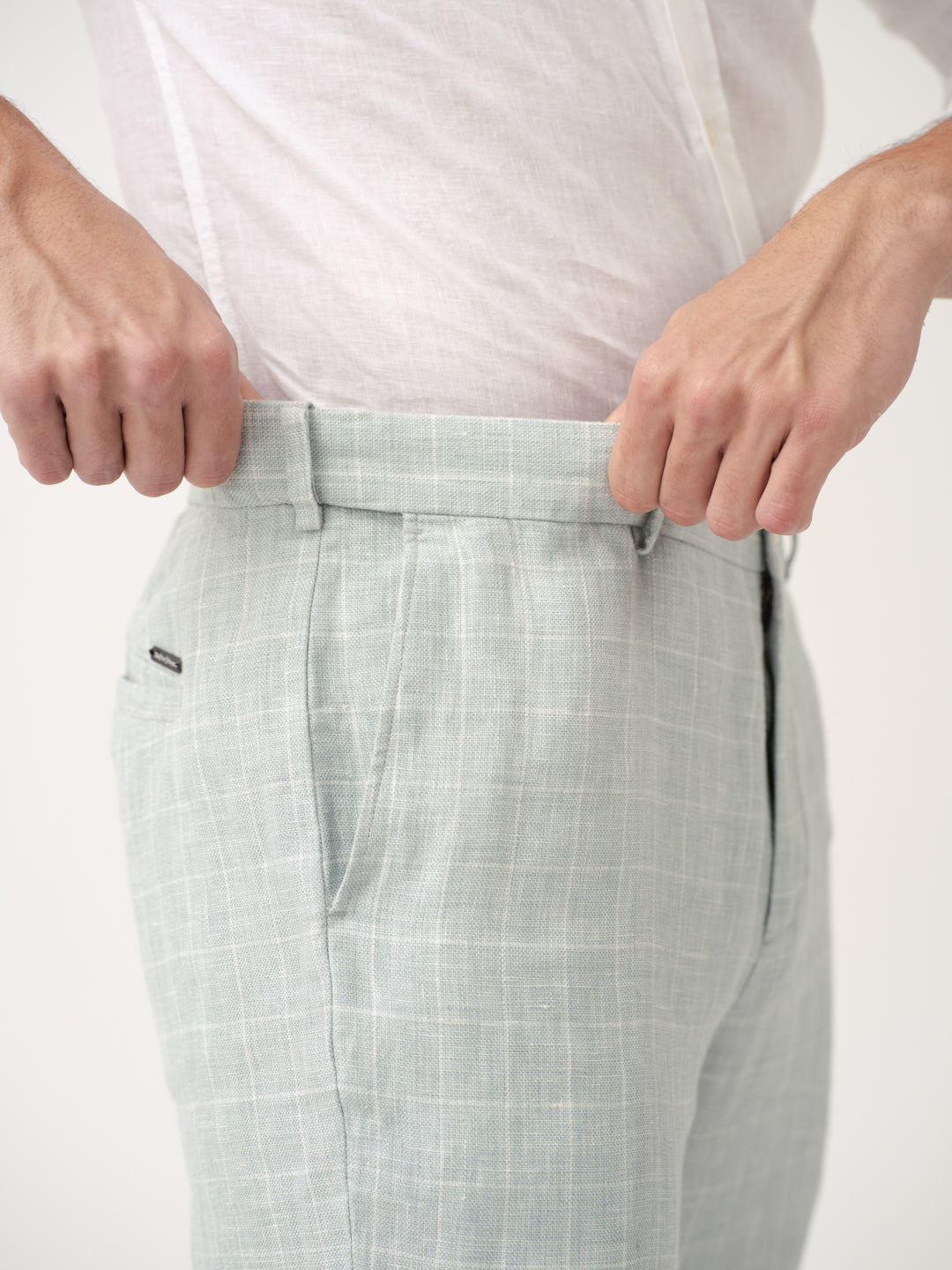 Pista Green Checks 100% Linen Pants