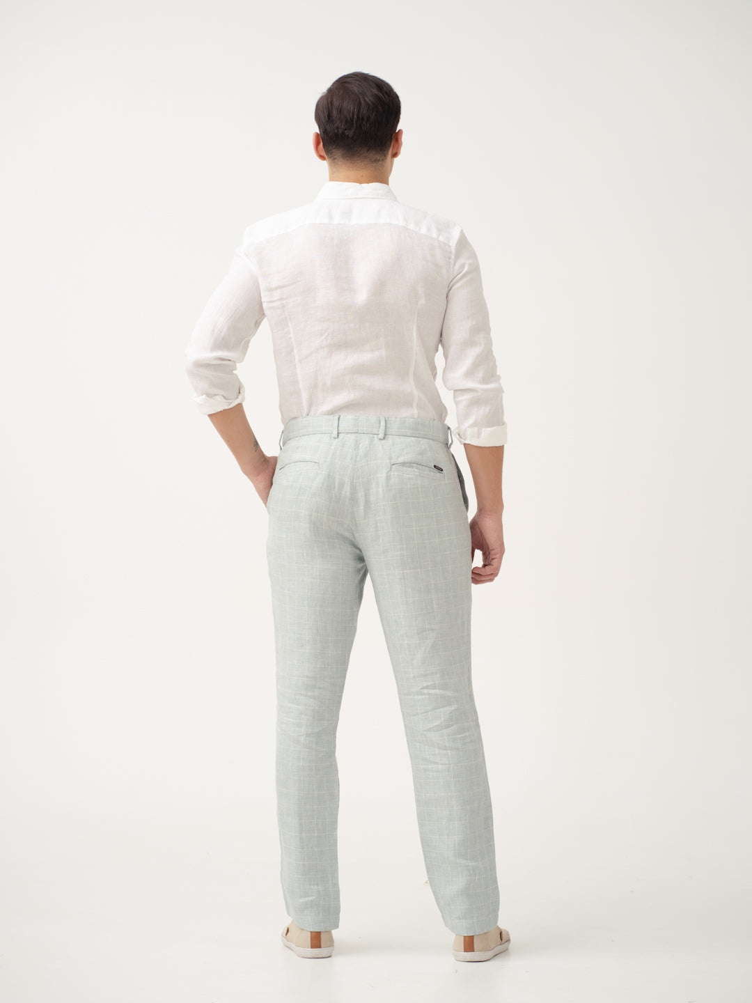 Pista Green Checks 100% Linen Pants