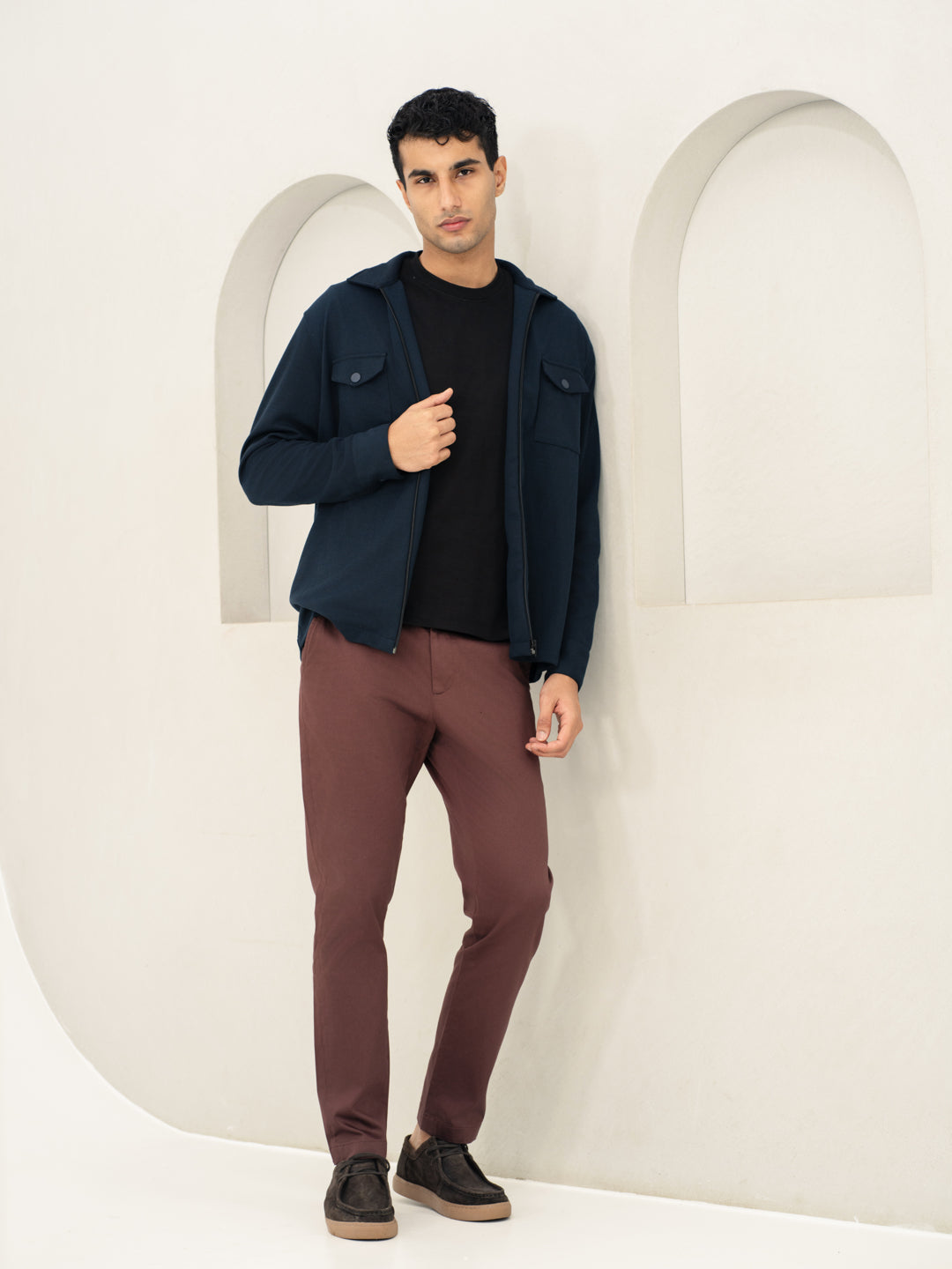 Nodrip Brown Slim Fit Stretch Chinos