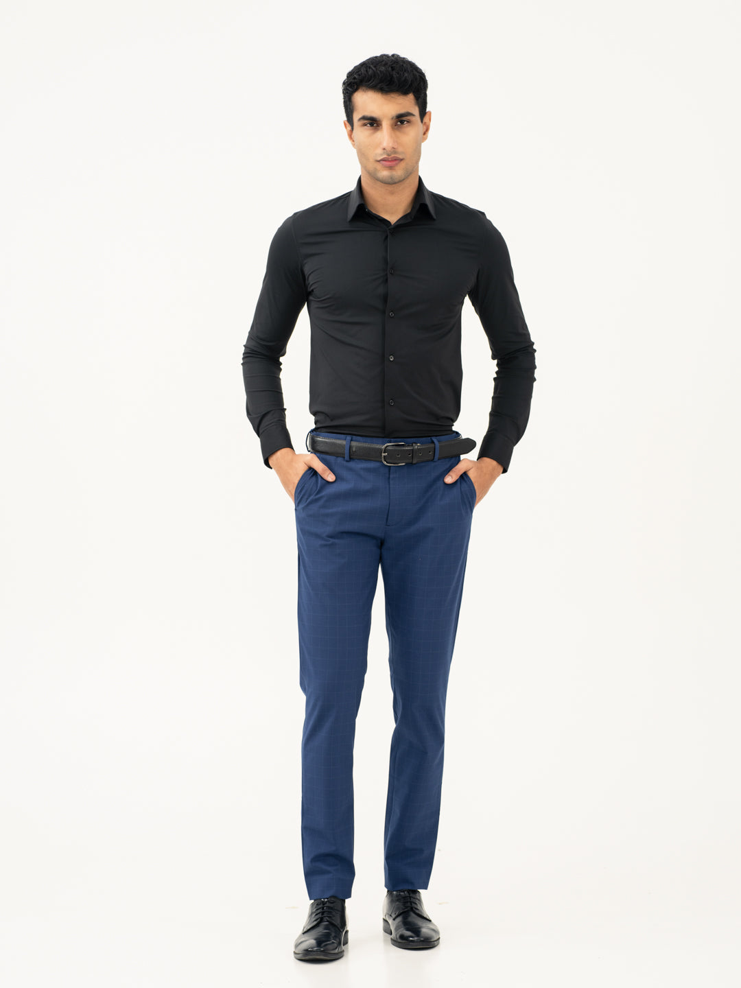 Electric Blue Checks Formal Pants