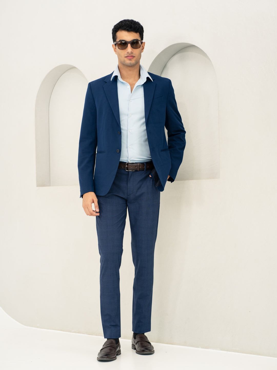 Azure Blue Checks Formal Pants