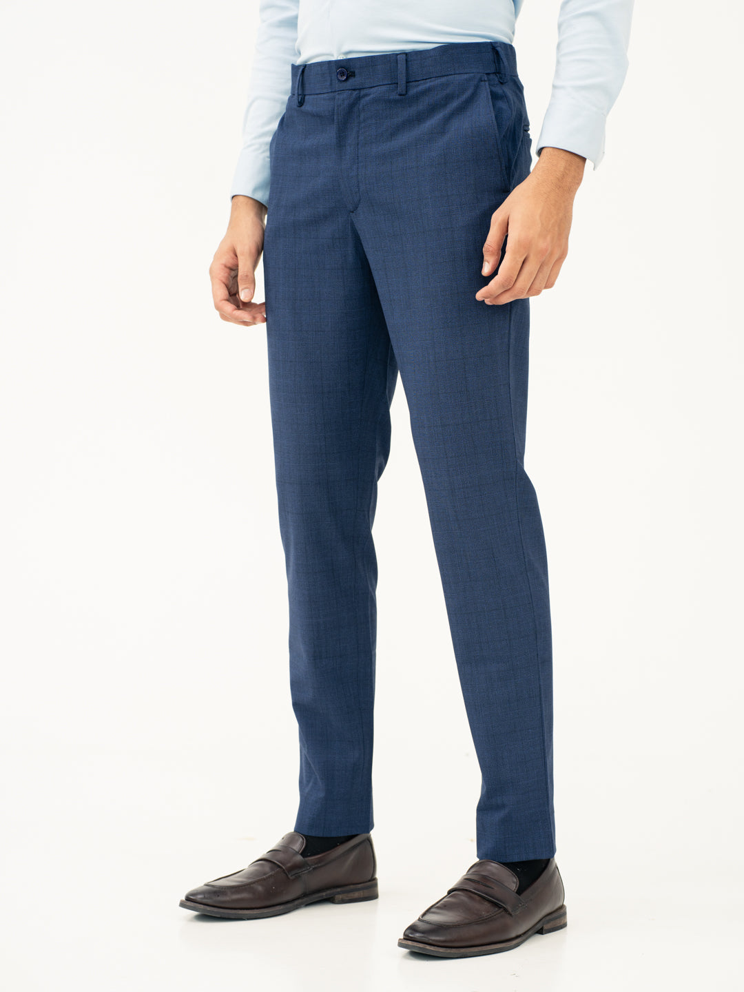 Azure Blue Checks Formal Pants