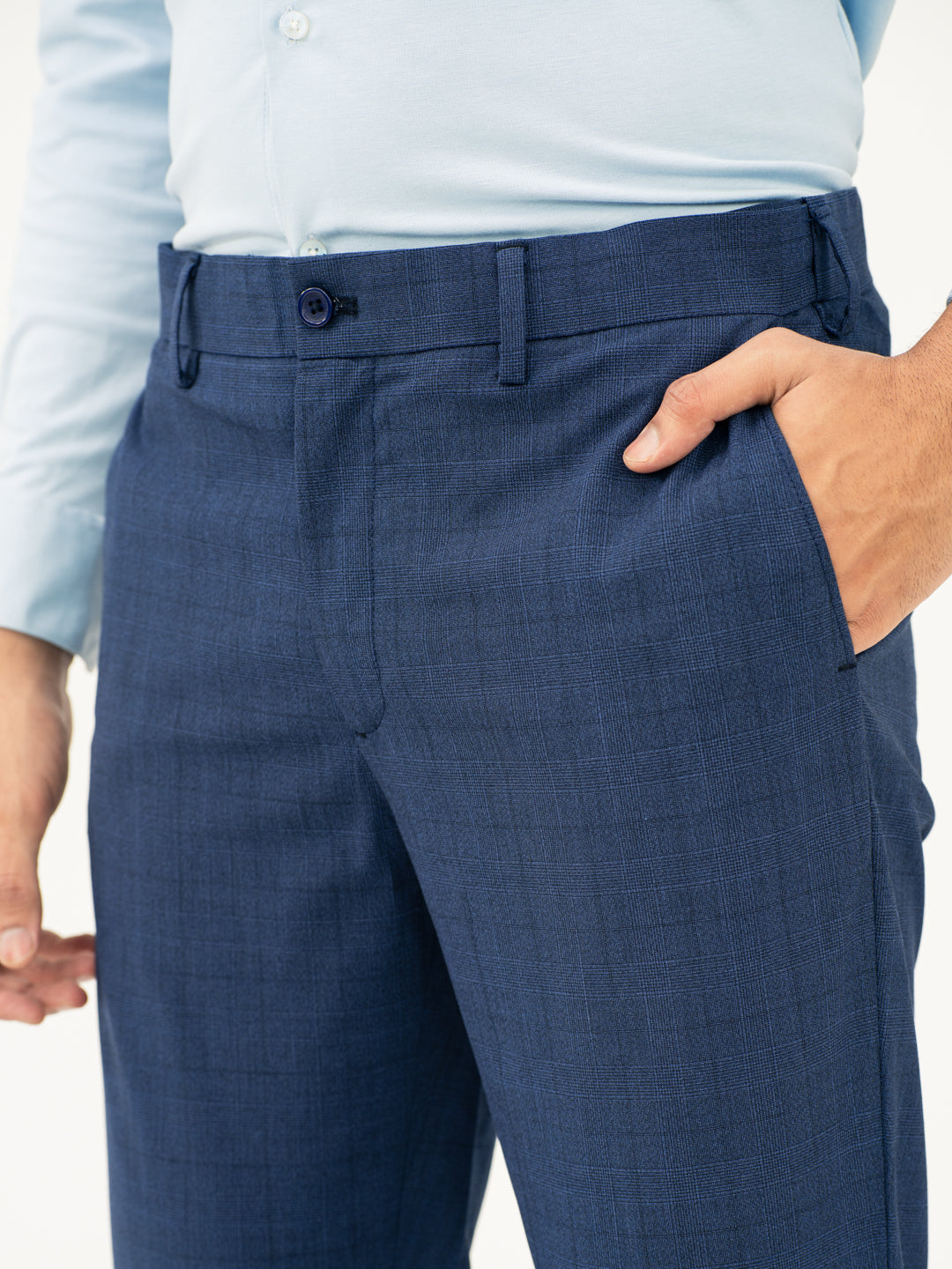 Azure Blue Checks Formal Pants