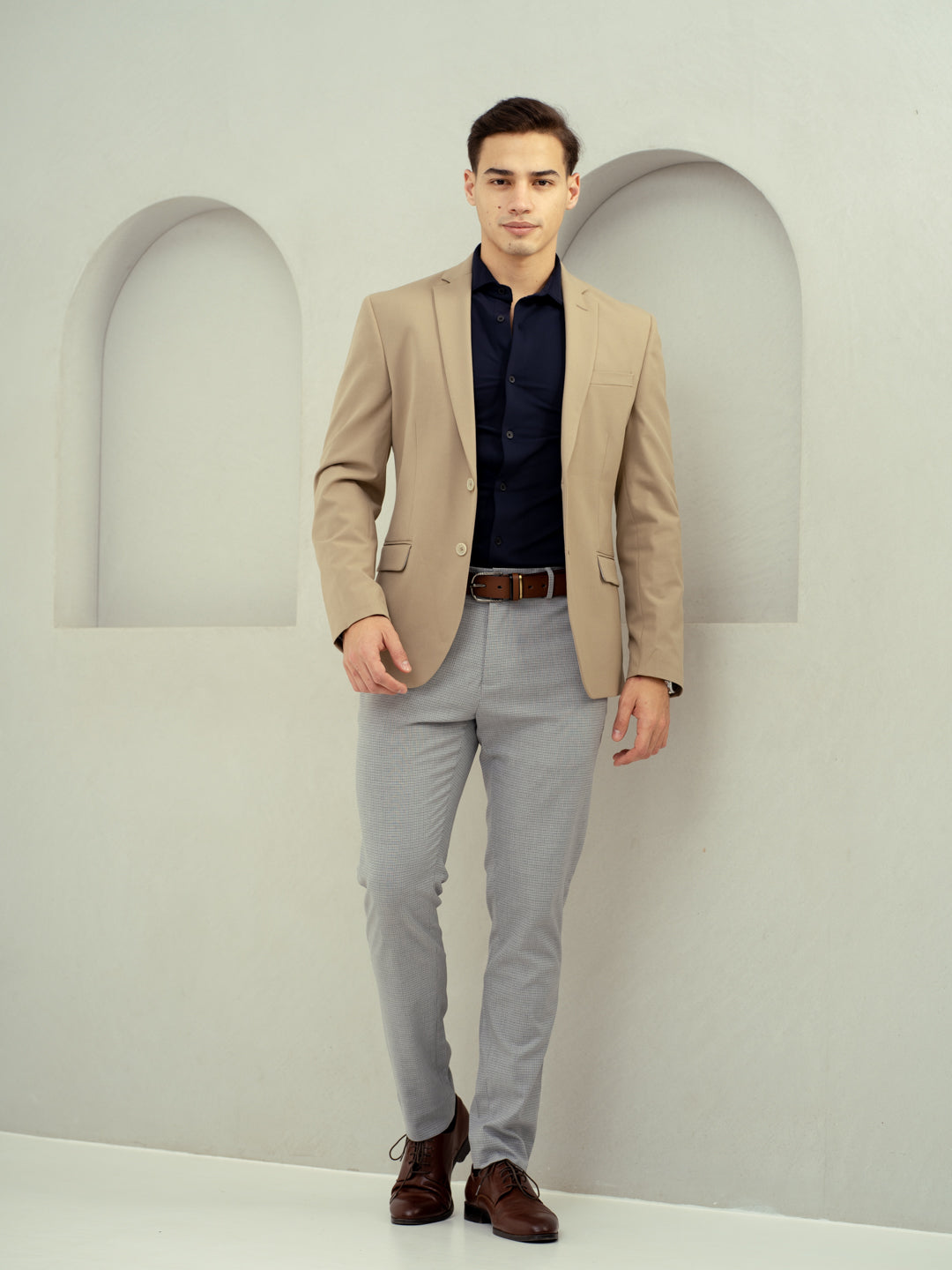 Marble Grey Micro Checks Stretch Pants