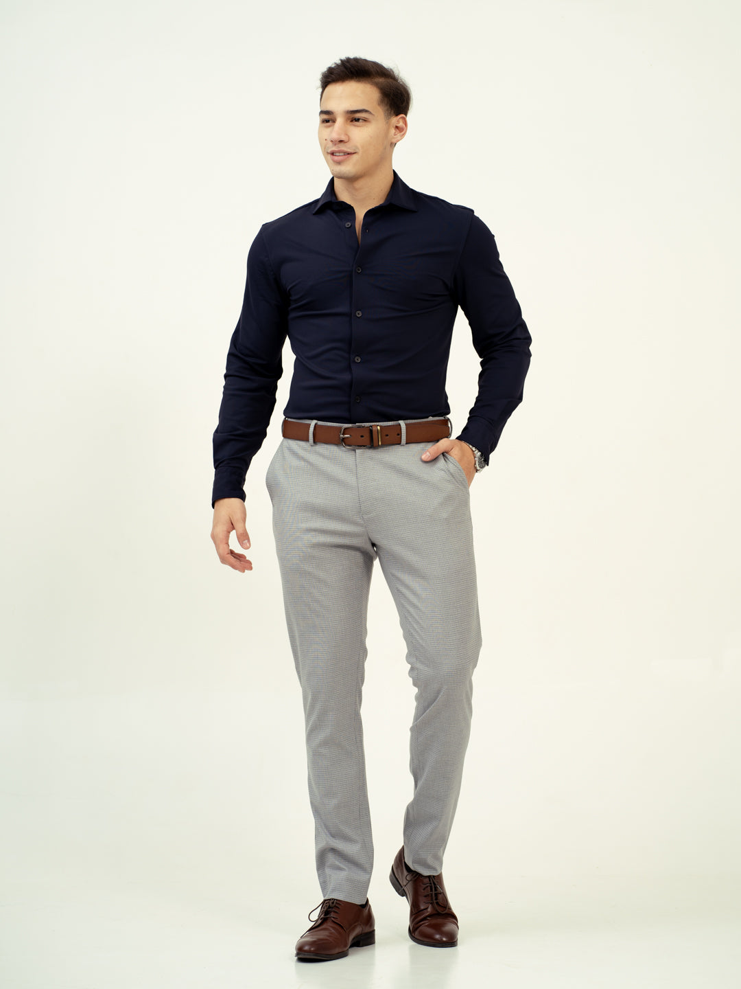 Marble Grey Micro Checks Stretch Pants
